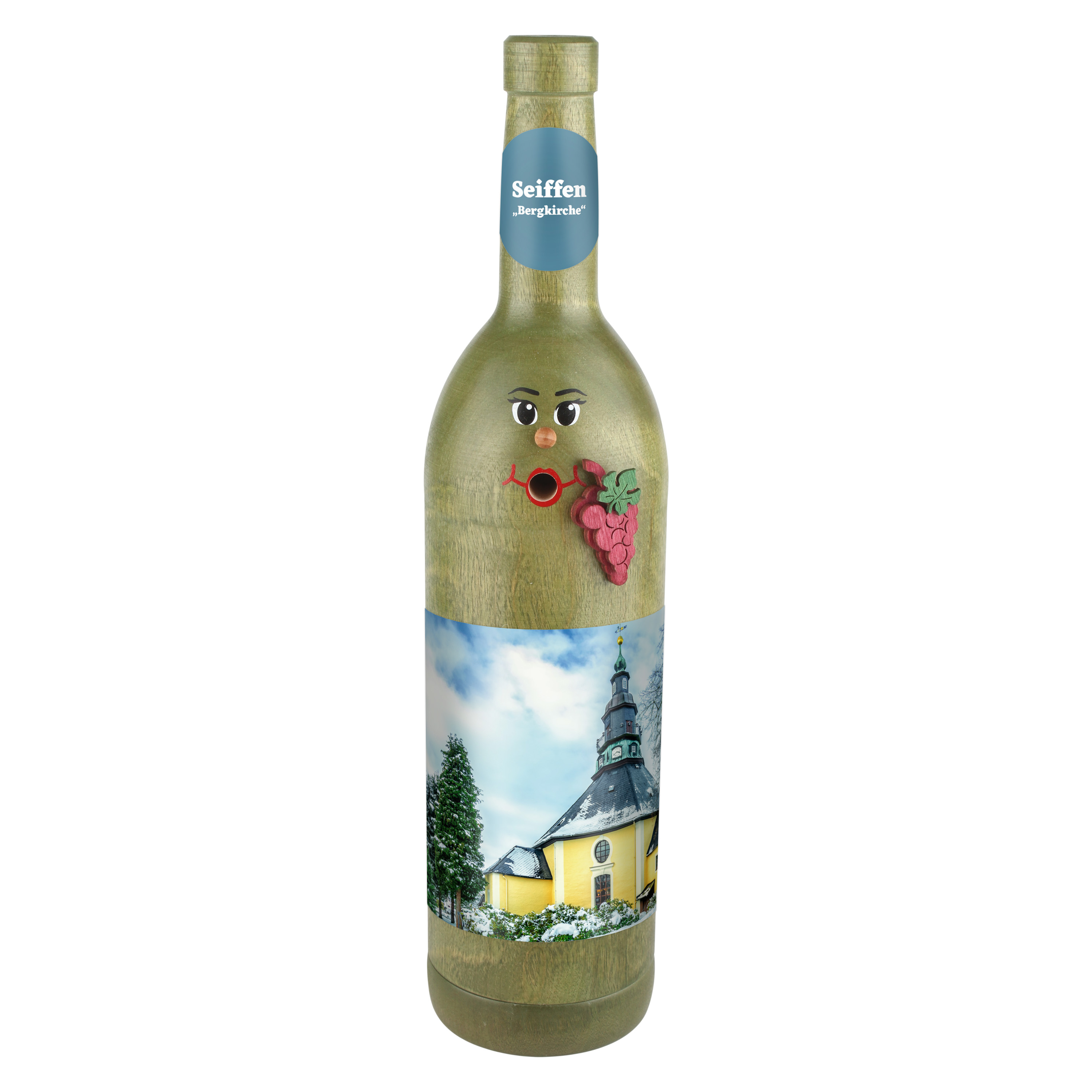 Räucherflasche Räucherfigur Rauchfigur Räuchermännchen Wein Wackerbarth 0,7 grün - "Seiffen Bergkirche" 
