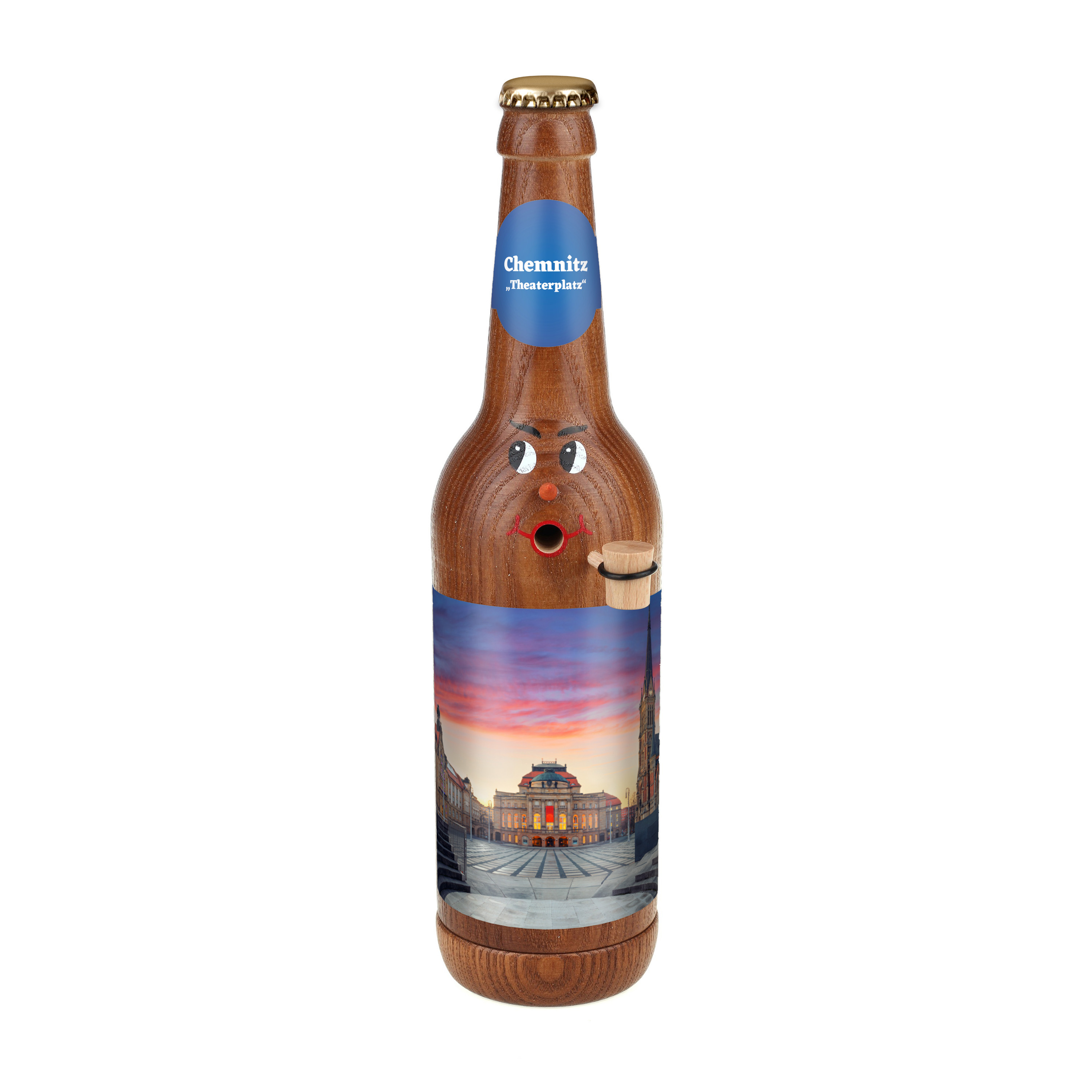 Räucherflasche Räucherfigur Rauchfigur Räuchermännchen Bier Longneck 0,5 braun - "Chemnitz Theaterplatz" 