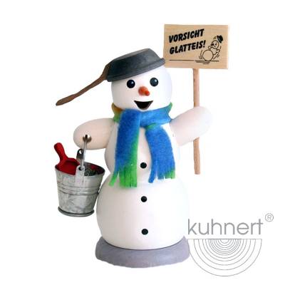 Kuhnert Rauchfigur Schneemann - Räucherfigur Räuchermännchen - mit Schild "Vorsicht Glatteis"