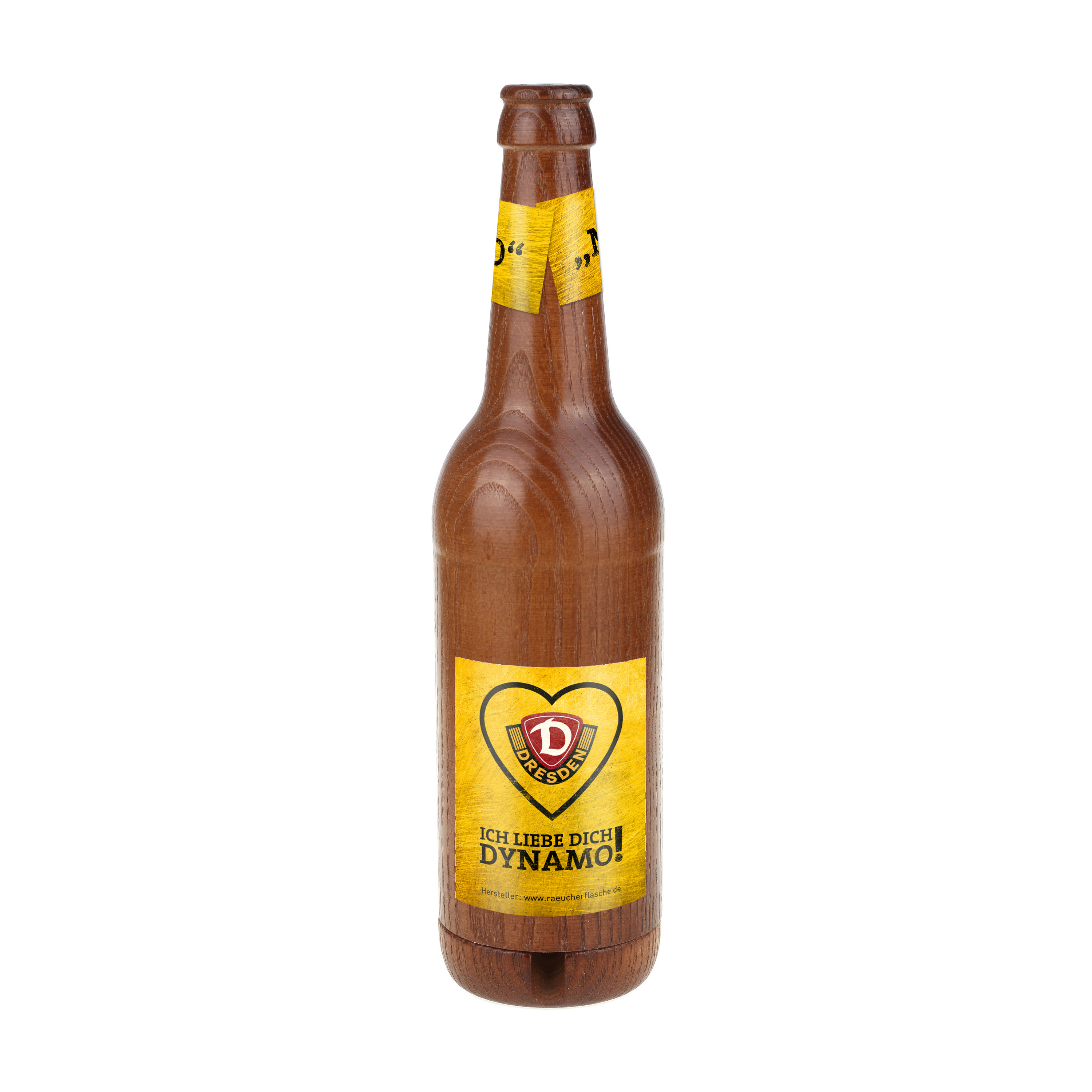 Räucherflasche Räucherfigur Rauchfigur Räuchermännchen Bier 0,5 "Dynamo Dresden" gelb