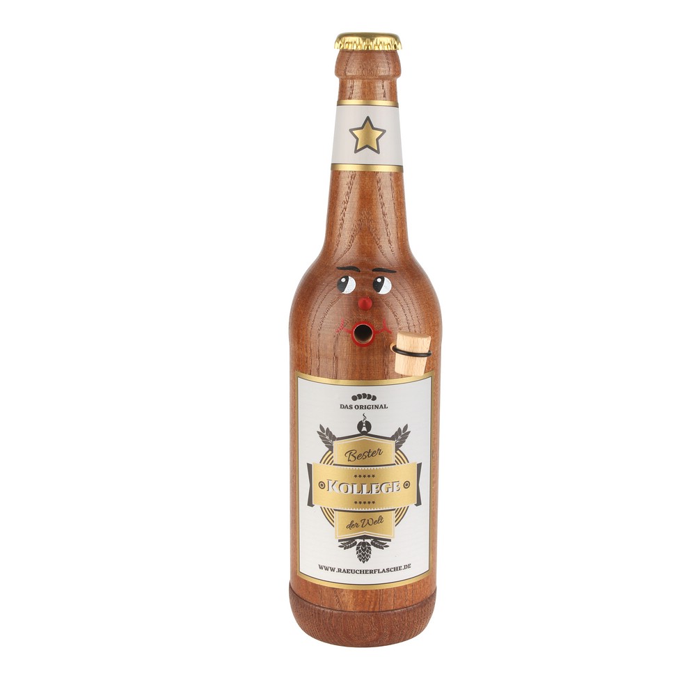 Räucherflasche Räucherfigur Rauchfigur Räuchermännchen Bier Longneck 0,5 braun - "Bester Kollege"