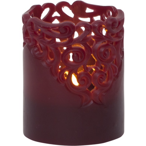 LED Wachskerze Kerze  "Clary" (Ranken-Ornament) - Farbe: rot - Größe: 8 x 10 cm  (in 2 Farben und 2 Größen erhältich)