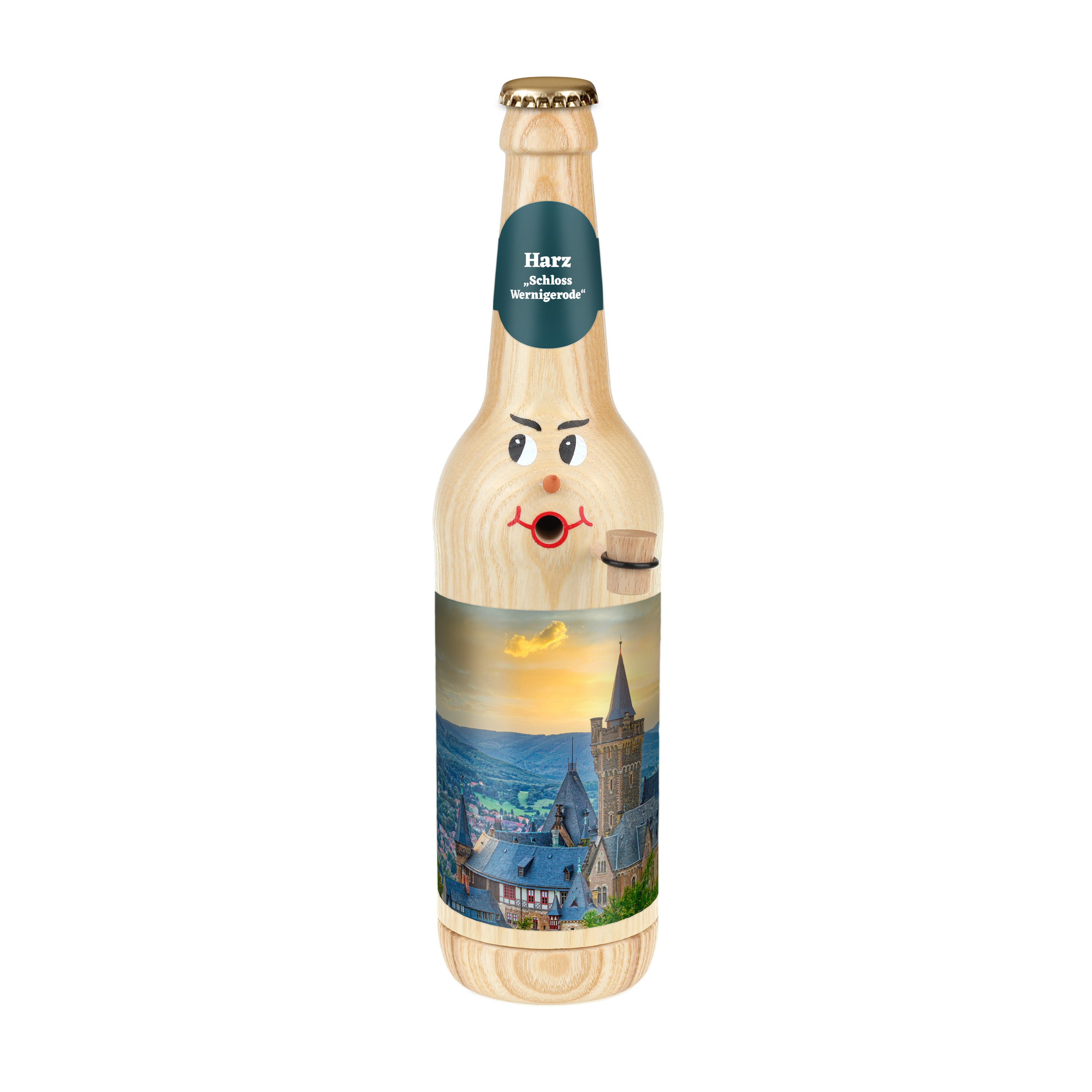 Räucherflasche Räucherfigur Rauchfigur Räuchermännchen Bier Longneck 0,5 natur - "Harz Schloss Wernigerode" 