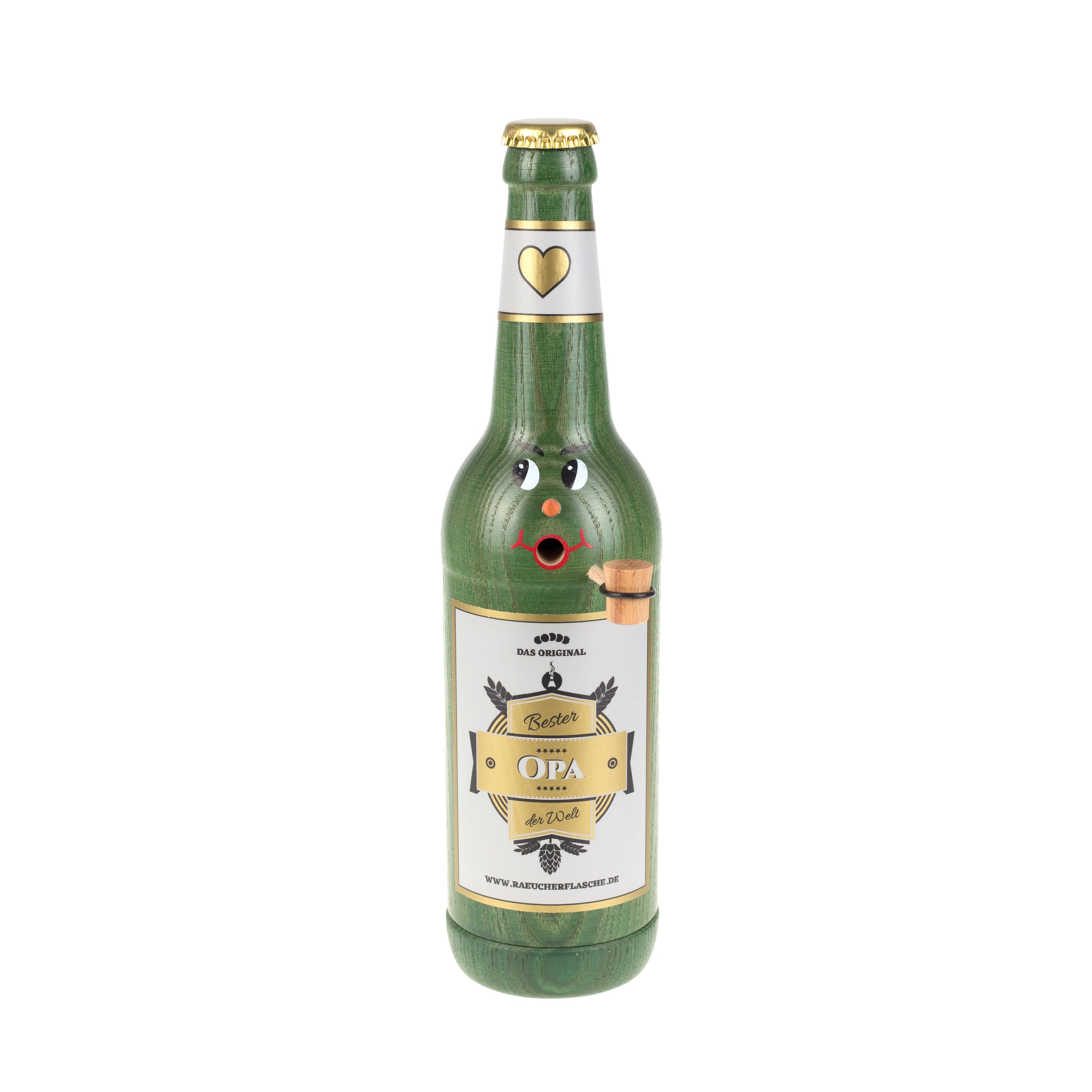 Räucherflasche Räucherfigur Rauchfigur Räuchermännchen Bier Longneck 0,5 grün - "Bester Opa"