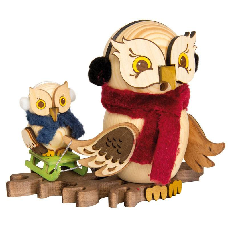 Kuhnert Räuchereule Raucheule Eule - Räucherfigur - Schlittenfahrt mit Kind Kuhnert Räuchereule Raucheule Eule - Räucherfigur - Schlittenfahrt mit Kind