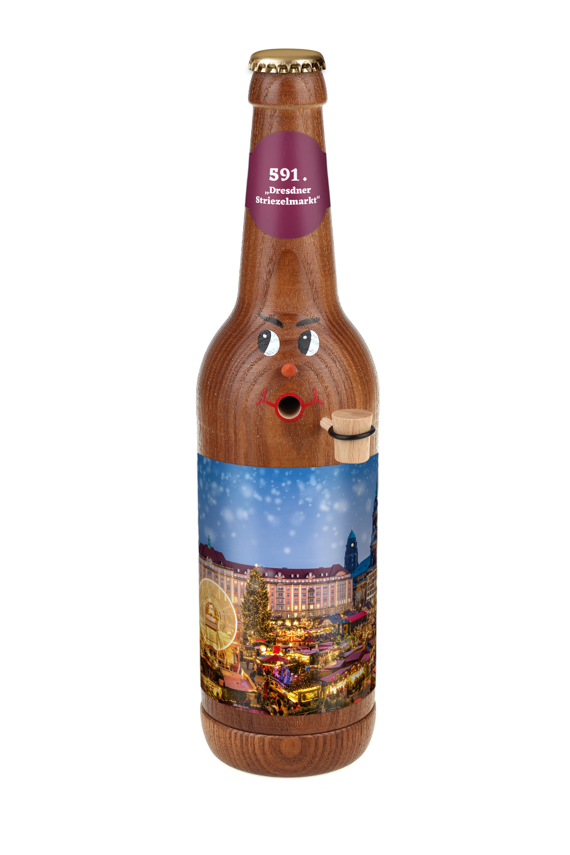 Räucherflasche Räucherfigur Rauchfigur Räuchermännchen Bier Longneck 0,5 braun - "591. Dresdner Striezelmarkt"