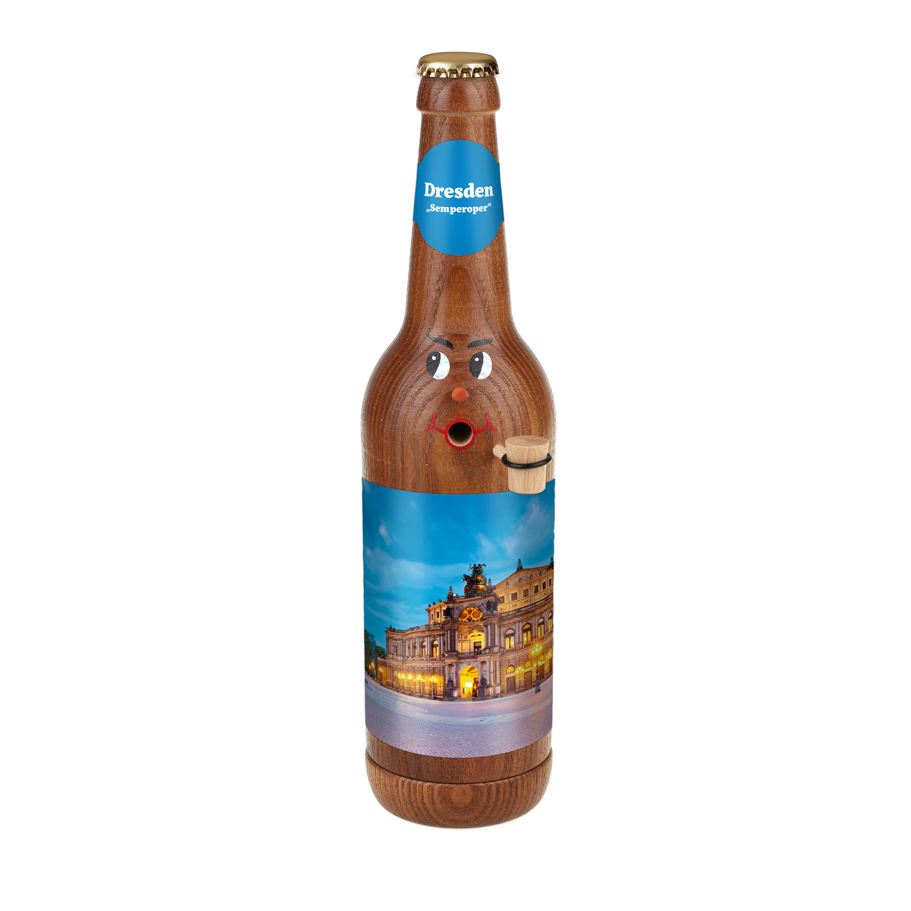 Räucherflasche Räucherfigur Rauchfigur Räuchermännchen Bier Longneck 0,5 braun - "Dresden Semperoper"