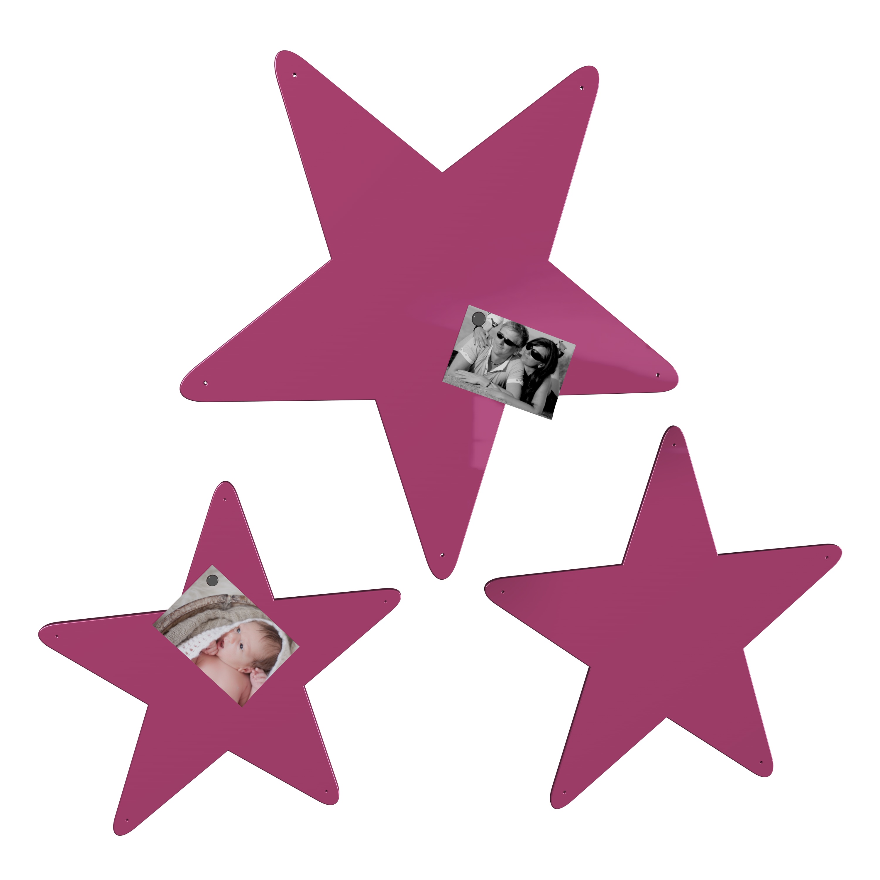 Magnetwand Magnettafel Memoboard - Sterne 3er-Set - RAL 4010 telemagenta pink rosa