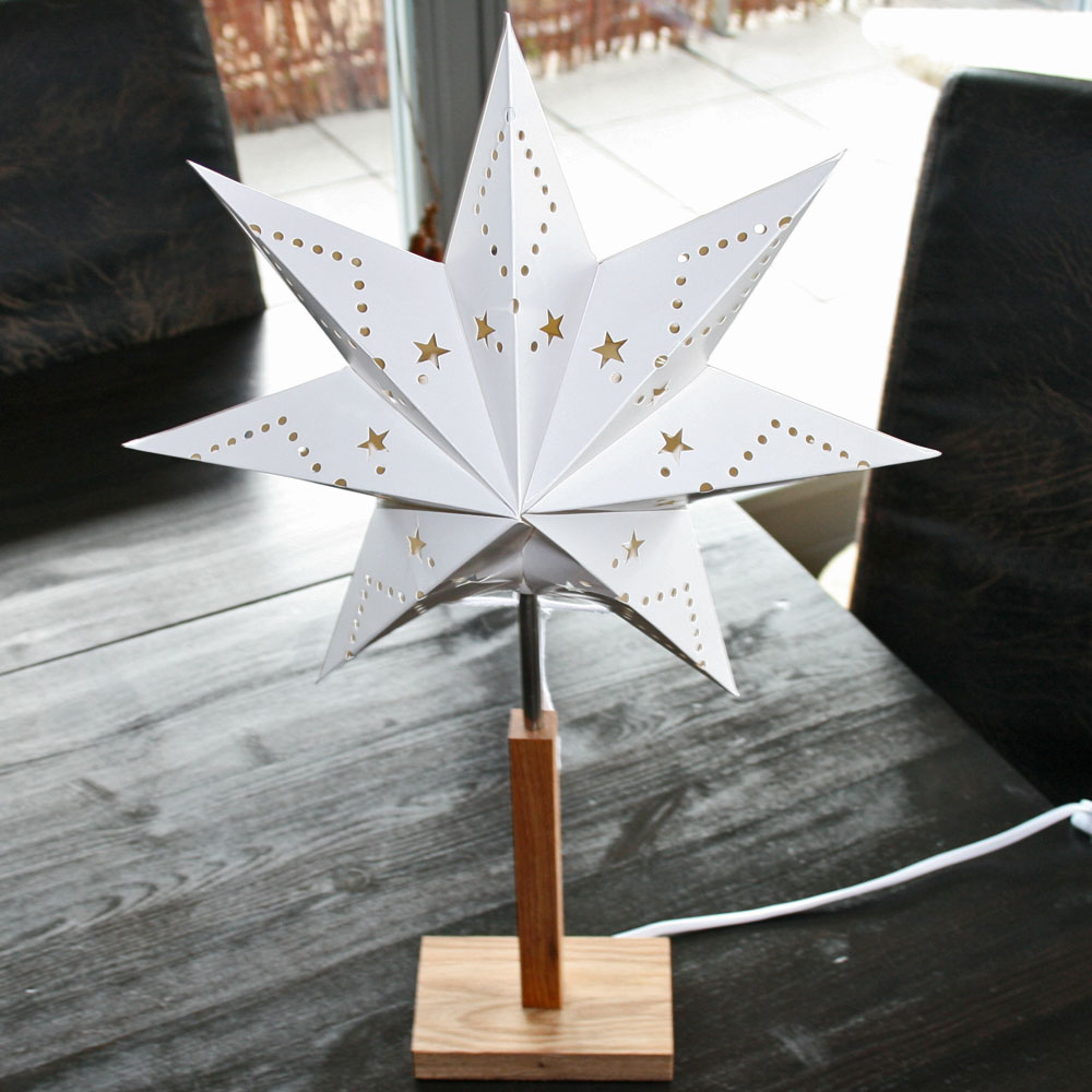 Papiersternleuchte Weihnachtsstern Stern Leuchte mit Holzfuß / Ständer