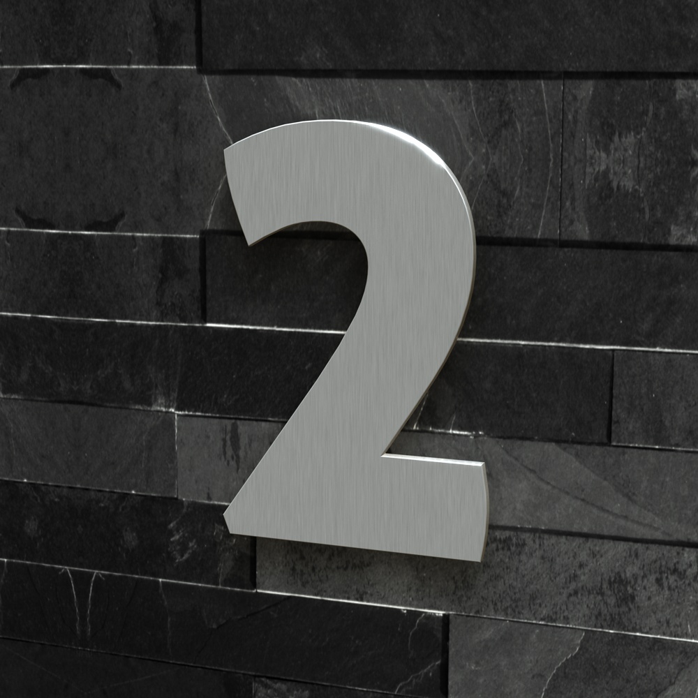 Hausnummer Modern - "2" - 15 cm - Edelstahl gebürstet