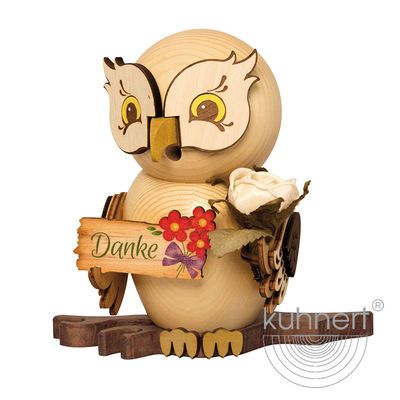 Kuhnert Räuchereule Raucheule Eule - Räucherfigur - mit Danke-Schild