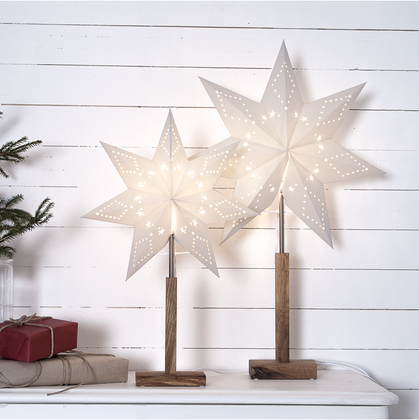 Papiersternleuchte Weihnachtsstern Stern Leuchte mit Holzfuß / Ständer - Größe: 43 x 70 cm natur (in verschiedenen Größen) | 43 x 70 cm, natur
