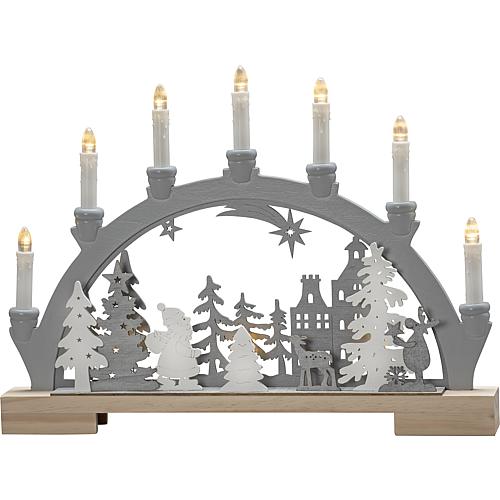 LED 3D Holz Leuchter Schwibbogen Lichterbogen "Wanderer im Wald mit Tieren" grau / weiß LED 3D Holz Leuchter Schwibbogen Lichterbogen "Wanderer im Wald mit Tieren" grau / weiß