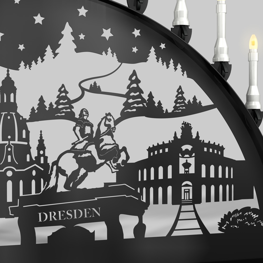 Außenschwibbogen Schwibbogen Lichterbogen Metall - Motiv: Dresden 1,2 m tiefschwarz (RAL 9005) glänzend