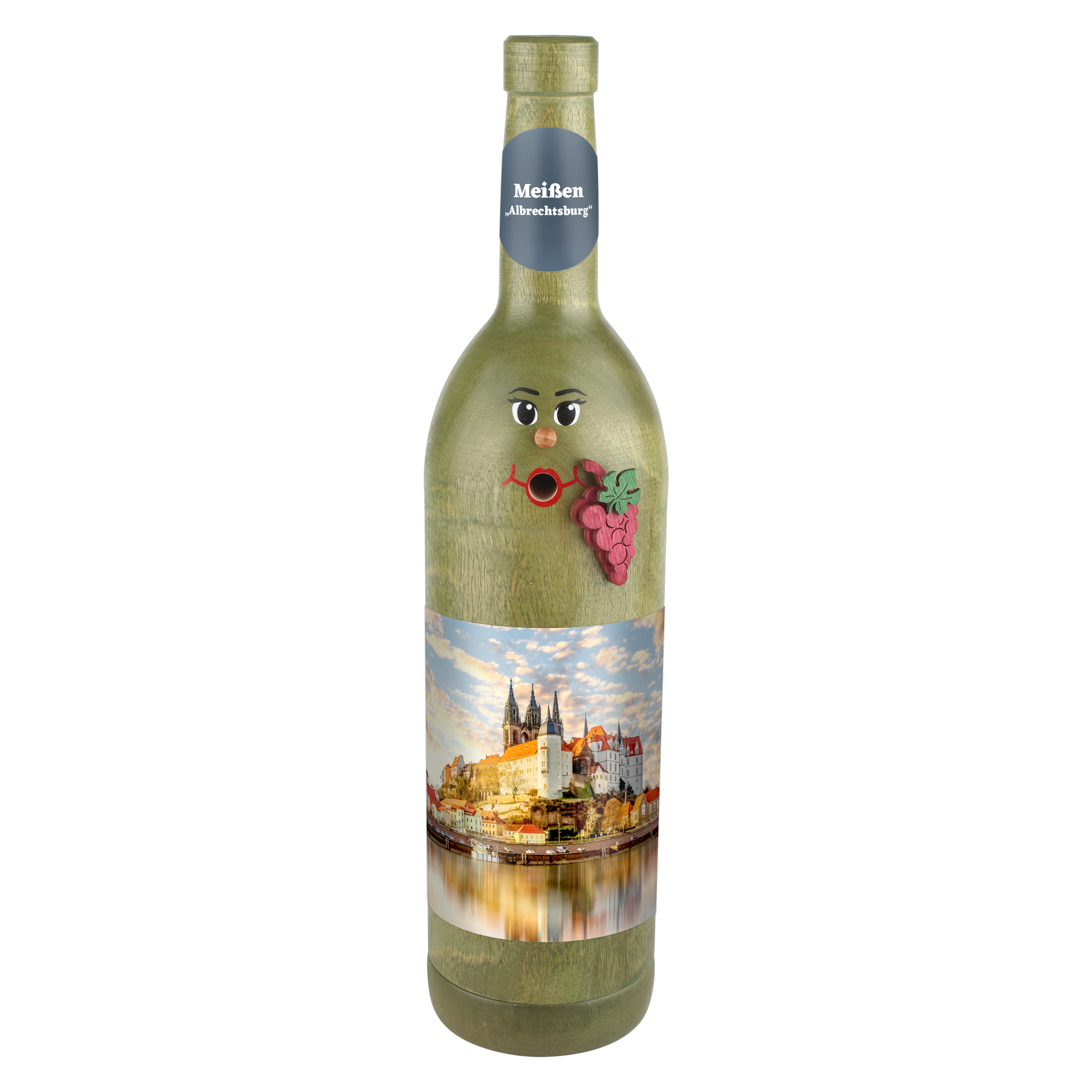 Räucherflasche Räucherfigur Rauchfigur Räuchermännchen Wein Wackerbarth 0,7 grün - "Meißen Albrechtsburg" 
