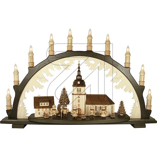 3D Schwibbogen Lichterbogen - Motiv: "Dorfkirche"  dunkel