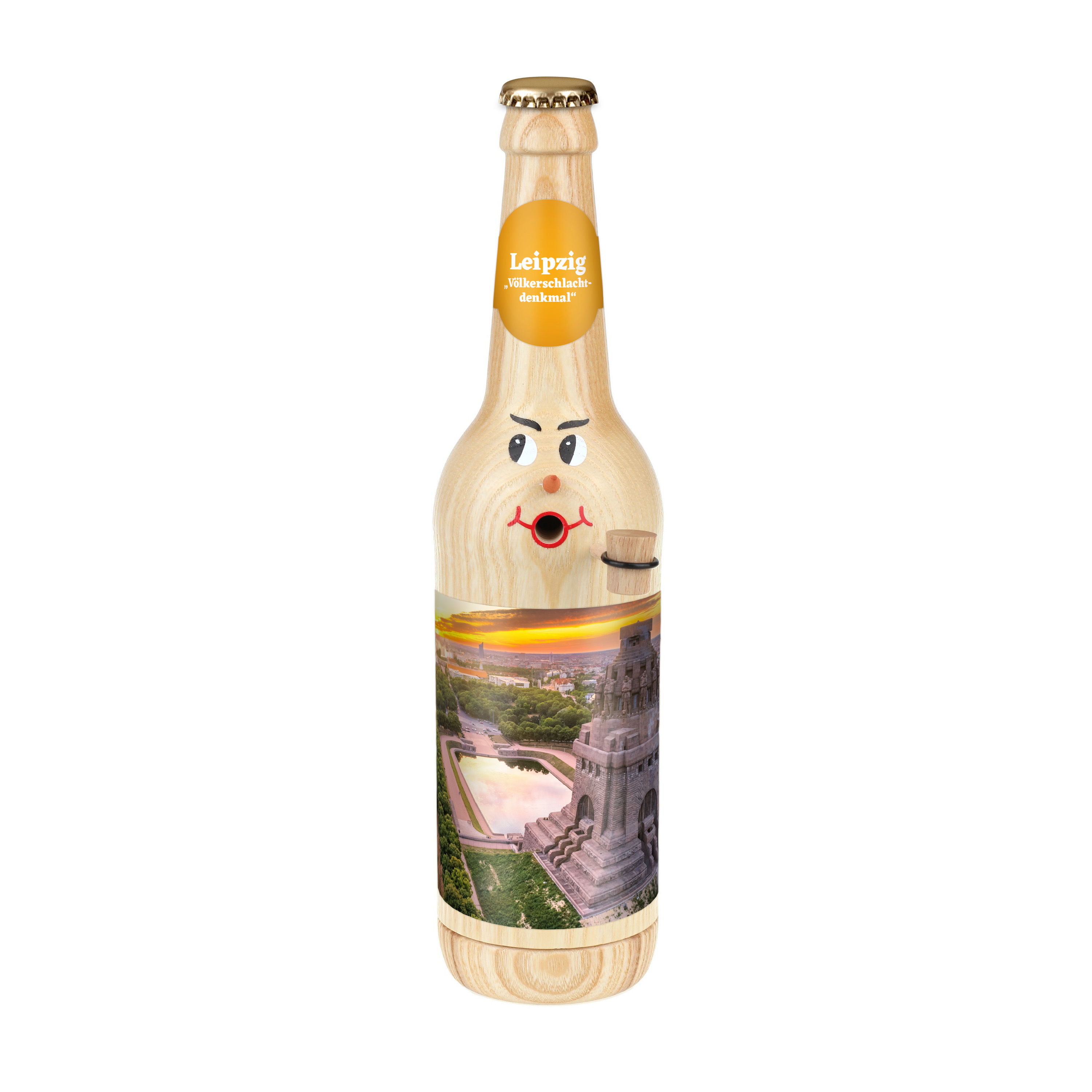 Räucherflasche Räucherfigur Rauchfigur Räuchermännchen Bier Longneck 0,5 natur - "Leipzig Völkerschlachtdenkmal" 