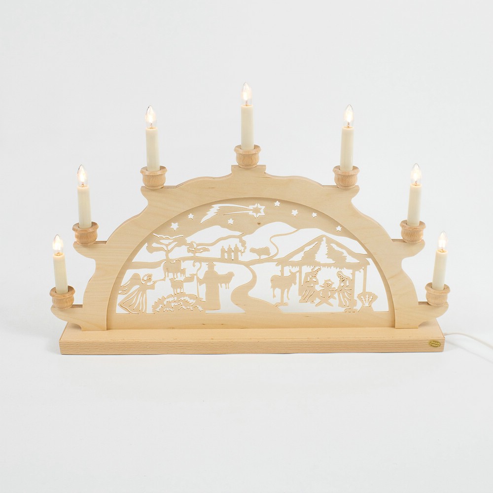 Holz Schwibbogen Lichterbogen - Motiv: Geburt Jesus Christus 50 cm 