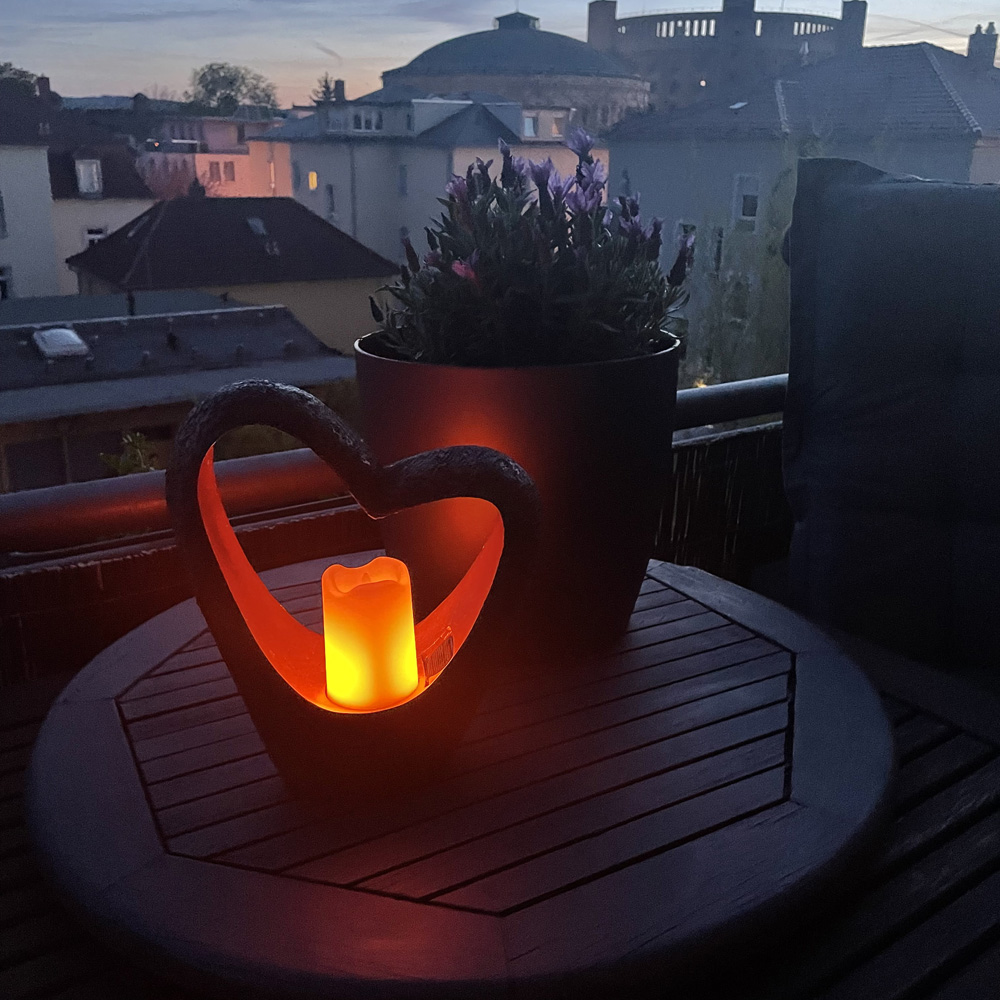 LED Solarlampe Solarleuchte für Außenbereich (Außen IP44) (LED Solar Deckoleuchte Herz mit Kerze braun kupfer) 