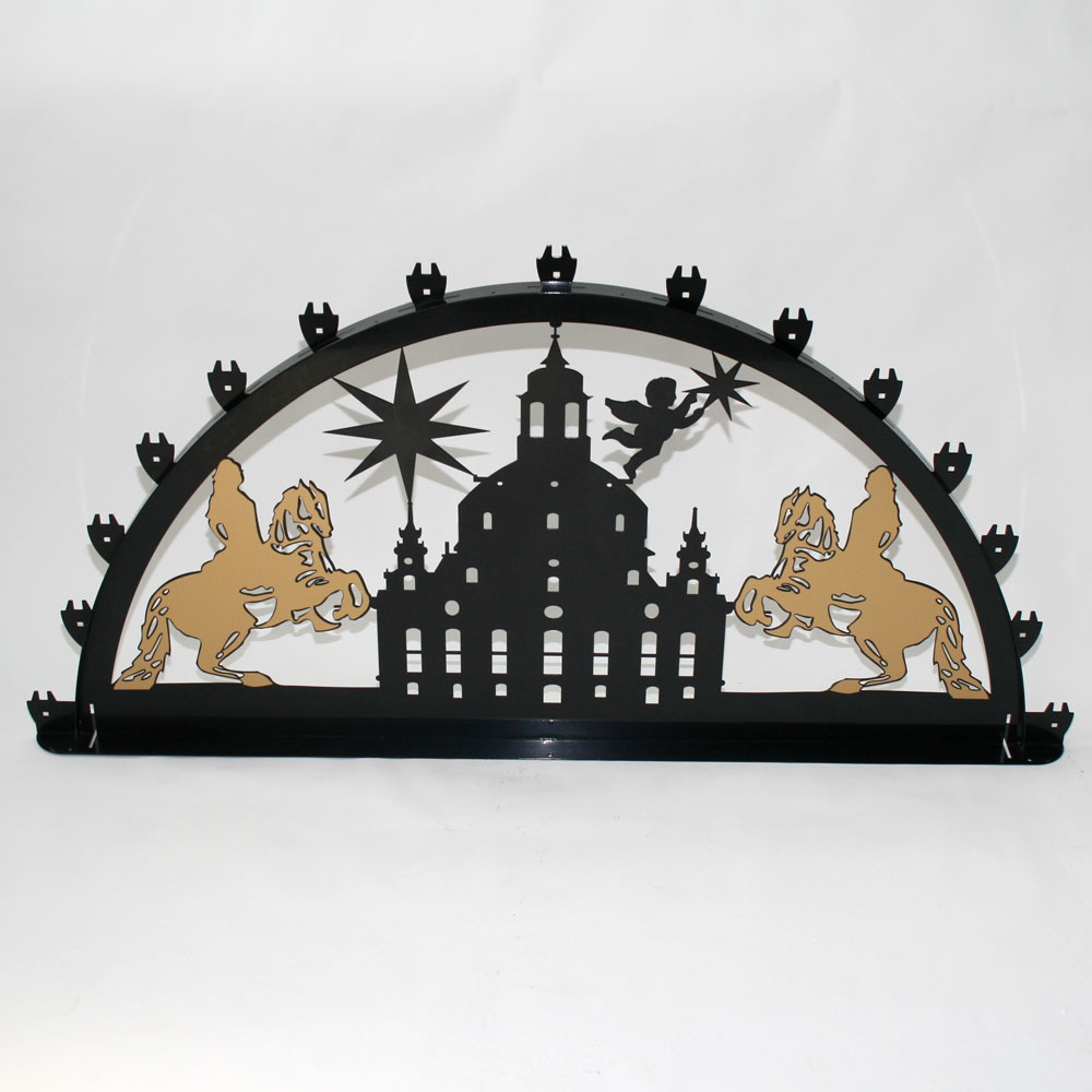 Außenschwibbogen Schwibbogen Lichterbogen Metall - Motiv: Dresden Frauenkirche + Goldbeklebung 1 m tiefschwarz (RAL 9005) glänzend Außenschwibbogen Schwibbogen Lichterbogen Metall - Motiv: Dresden Frauenkirche + Goldbeklebung 1 m tiefschwarz (RAL 9005) glänzend