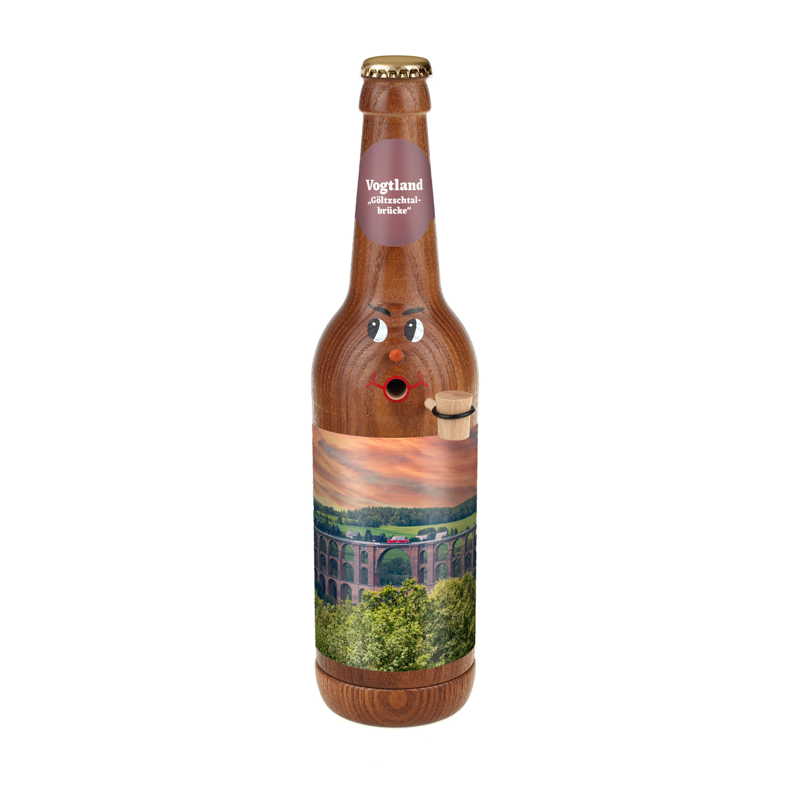 Räucherflasche Räucherfigur Rauchfigur Räuchermännchen Bier Longneck 0,5 braun - "Vogtland Göltzschtalbrücke" 