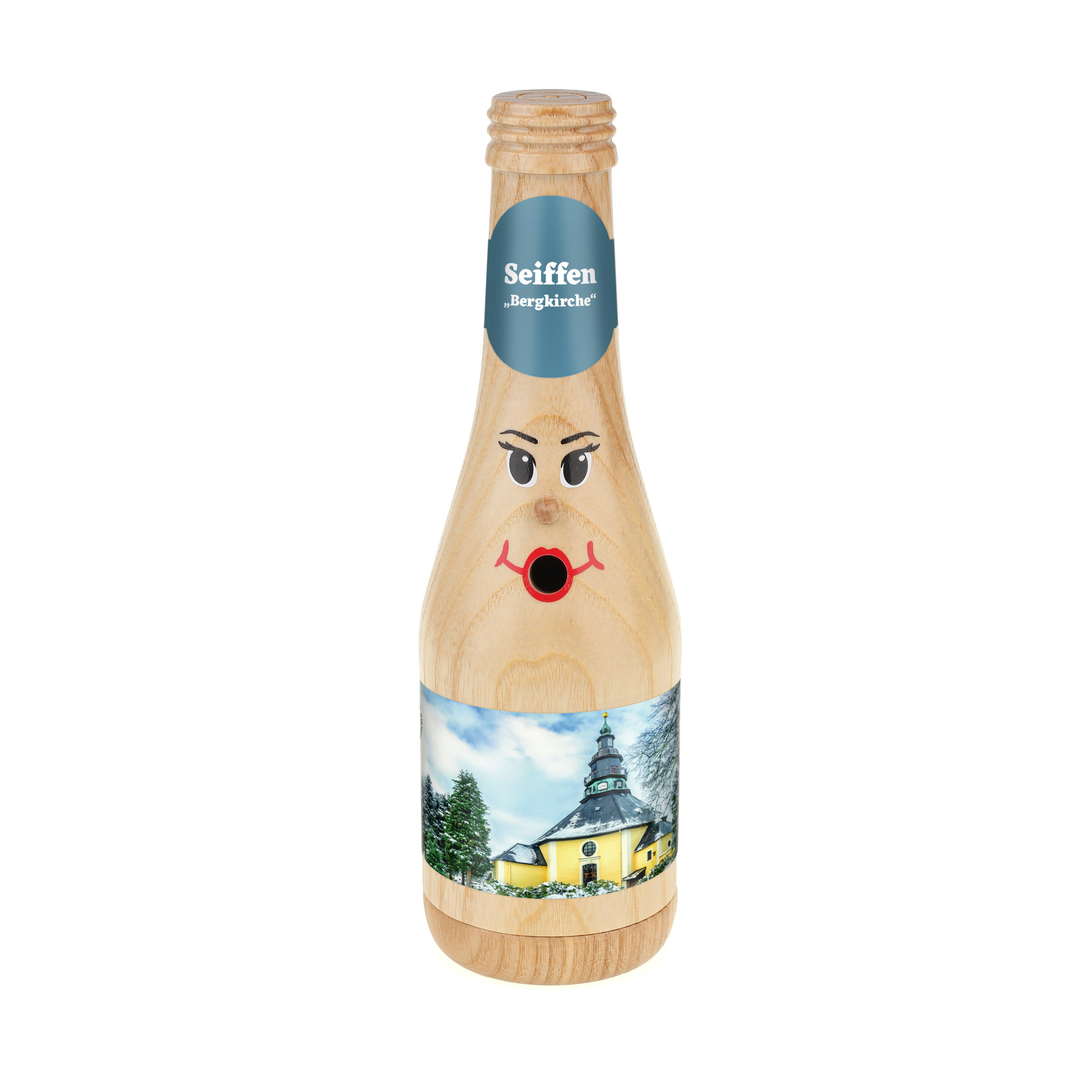Räucherflasche Räucherfigur Rauchfigur Räuchermännchen Sekt 0,2 natur - "Seiffen Bergkirche" 