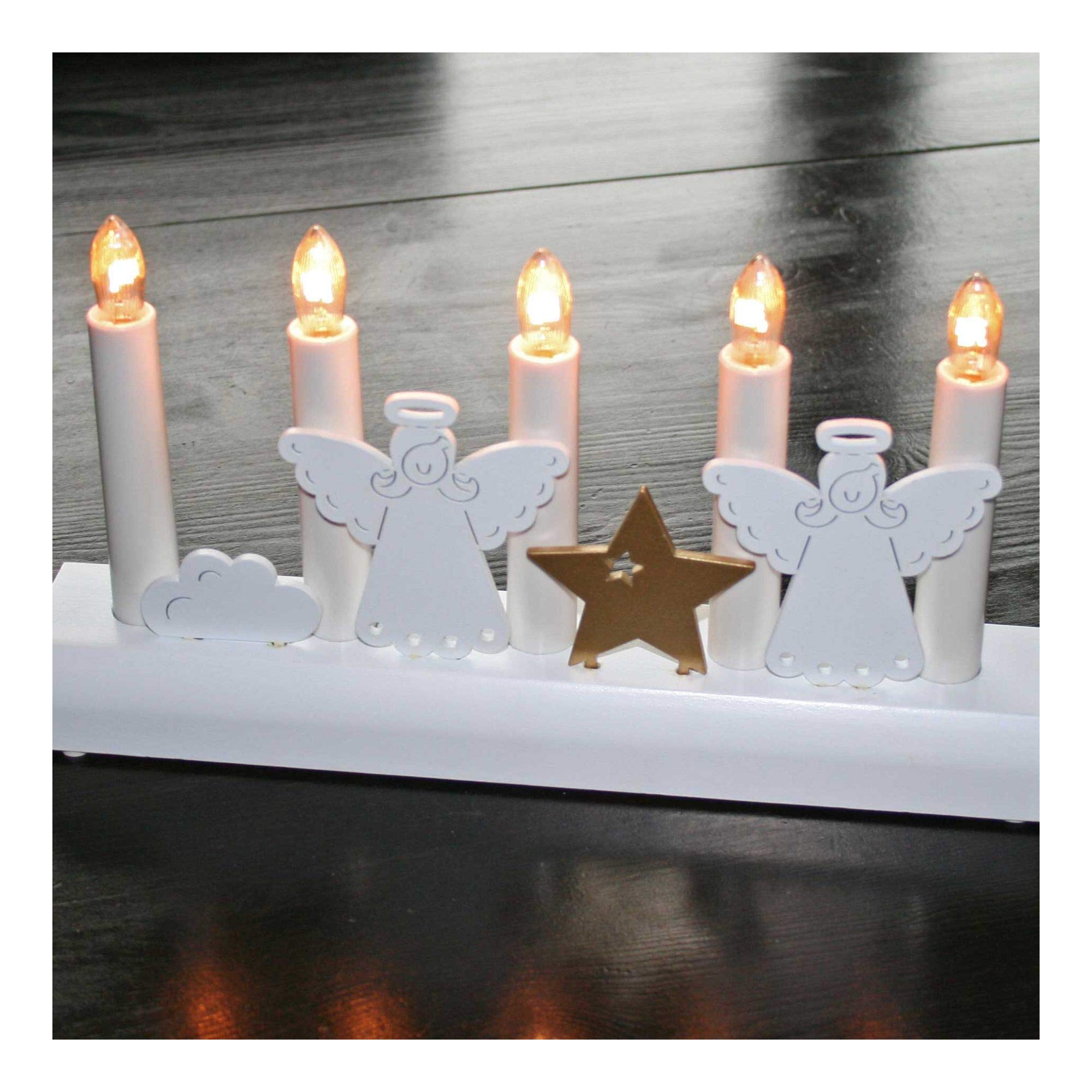 Design LED Holz Leuchter Lichterbogen "Engel + Stern" (Julia)  Holz weiß Modern Design LED Holz Leuchter Lichterbogen "Engel + Stern" (Julia)  Holz weiß Modern