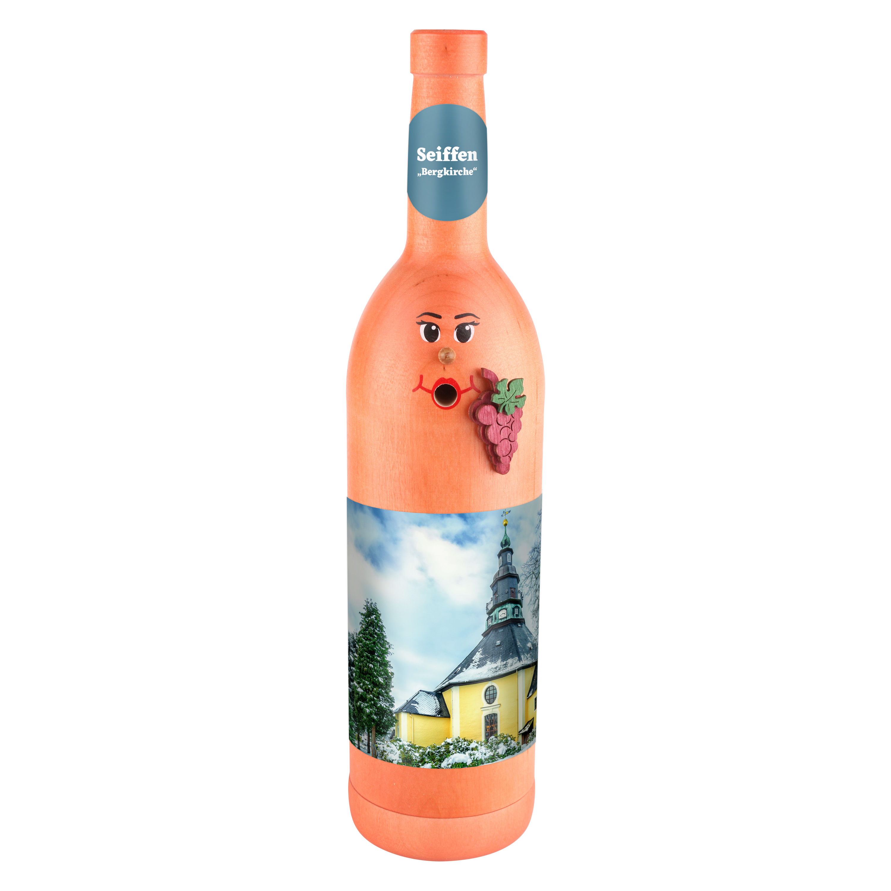 Räucherflasche Räucherfigur Rauchfigur Räuchermännchen Wein Wackerbarth 0,7 rose - "Seiffen Bergkirche" 