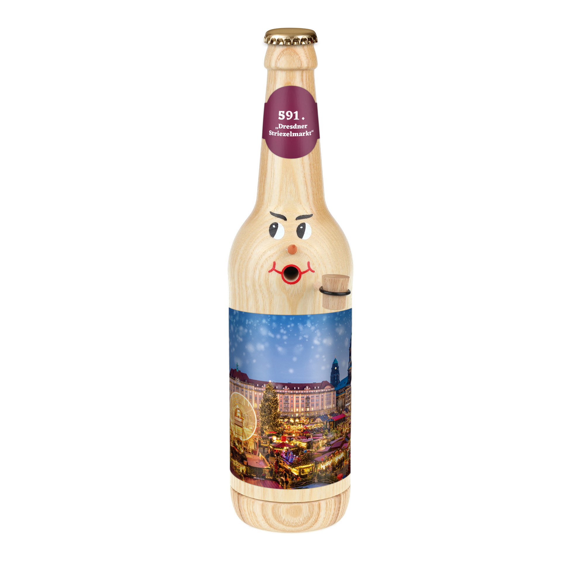 Räucherflasche Räucherfigur Rauchfigur Räuchermännchen Bier Longneck 0,5 natur - "591. Dresdner Striezelmarkt"