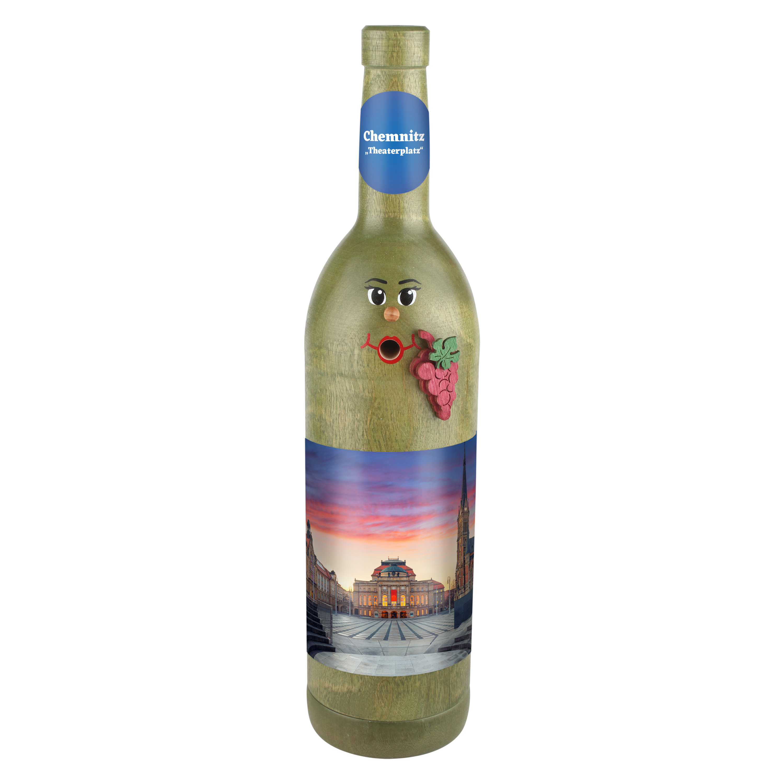 Räucherflasche Räucherfigur Rauchfigur Räuchermännchen Wein Wackerbarth 0,7 grün - "Chemnitz Theaterplatz"