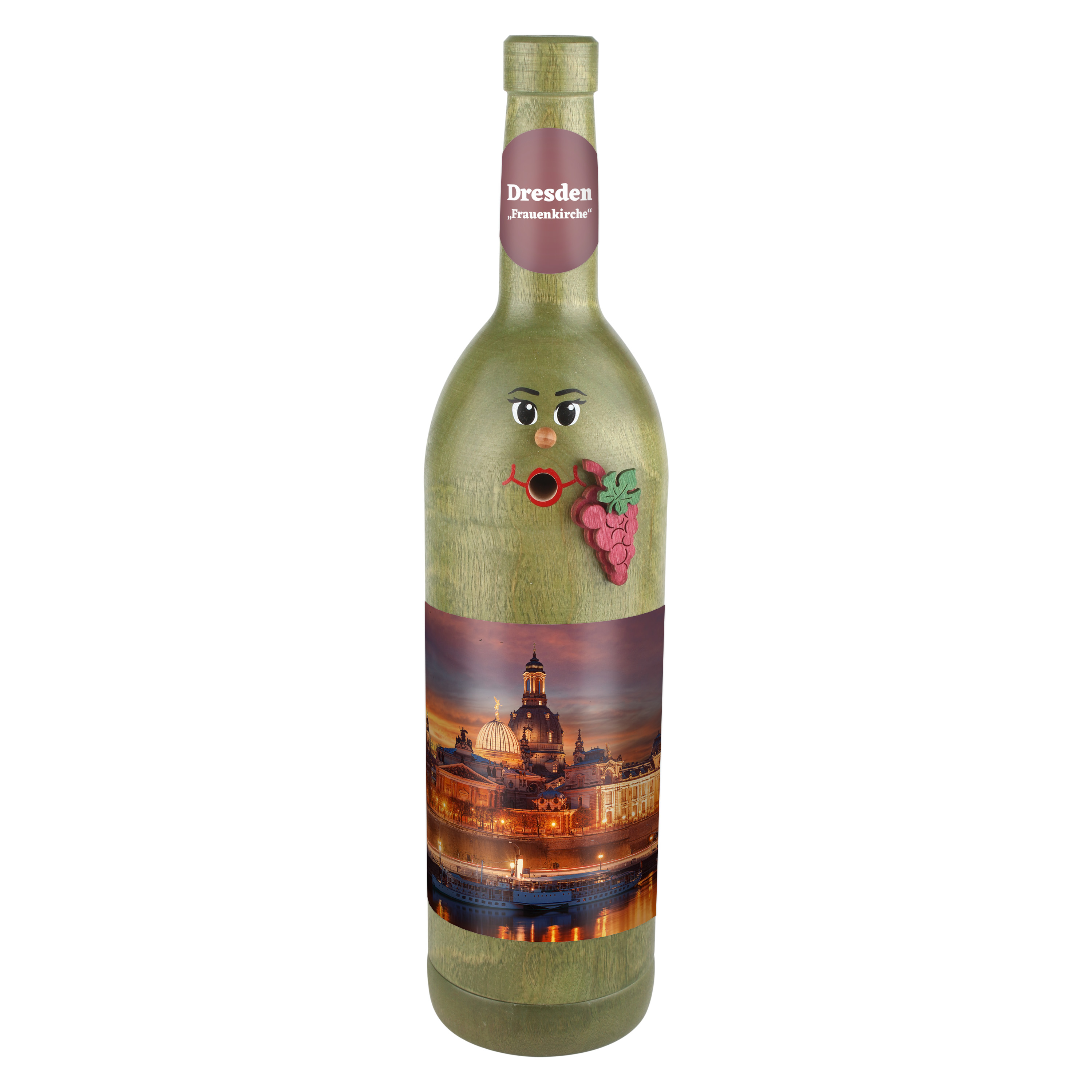 Räucherflasche Räucherfigur Rauchfigur Räuchermännchen Wein Wackerbarth 0,7 grün - "Dresden Frauenkirche" 