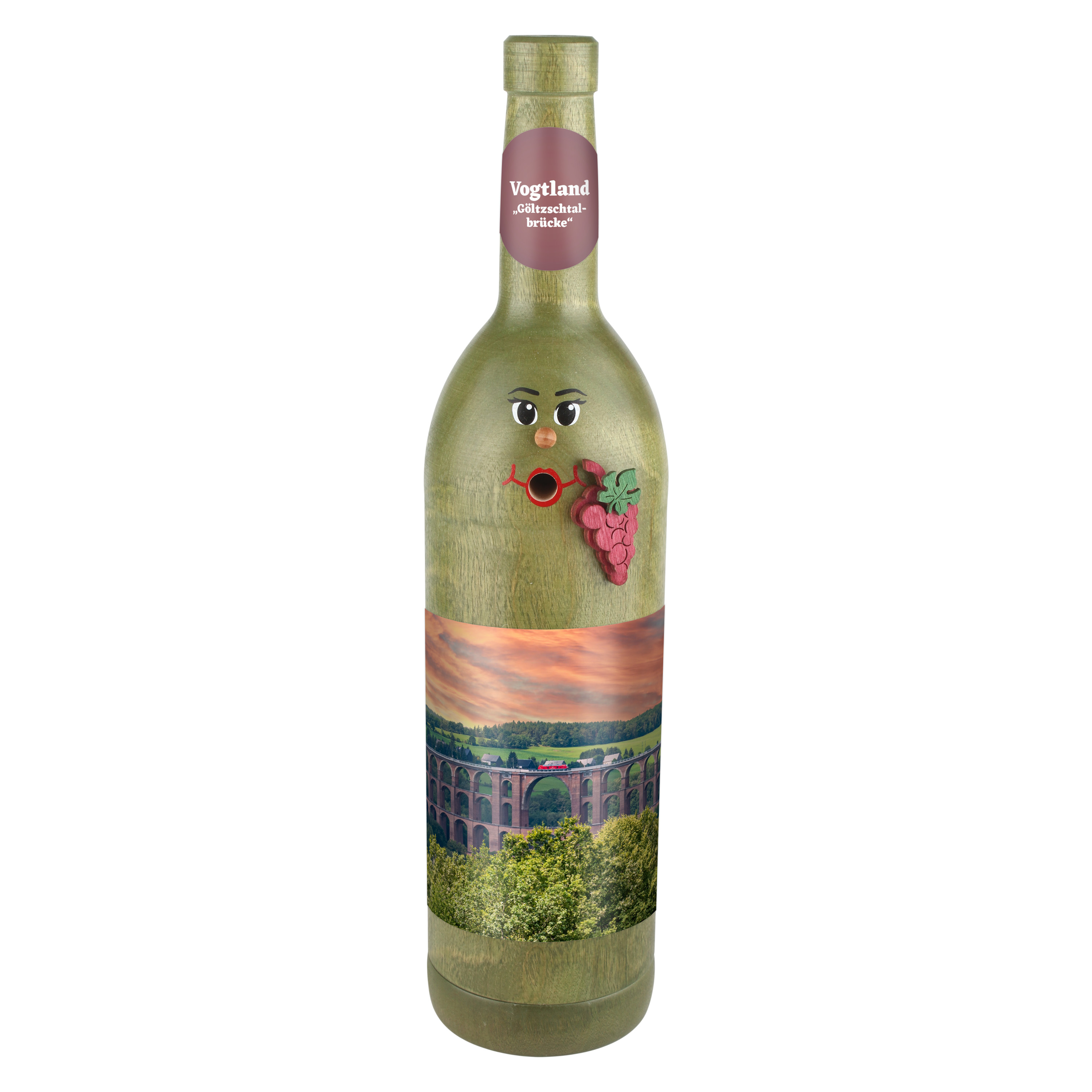 Räucherflasche Räucherfigur Rauchfigur Räuchermännchen Wein Wackerbarth 0,7 grün - "Vogtland Göltzschtalbrücke" 