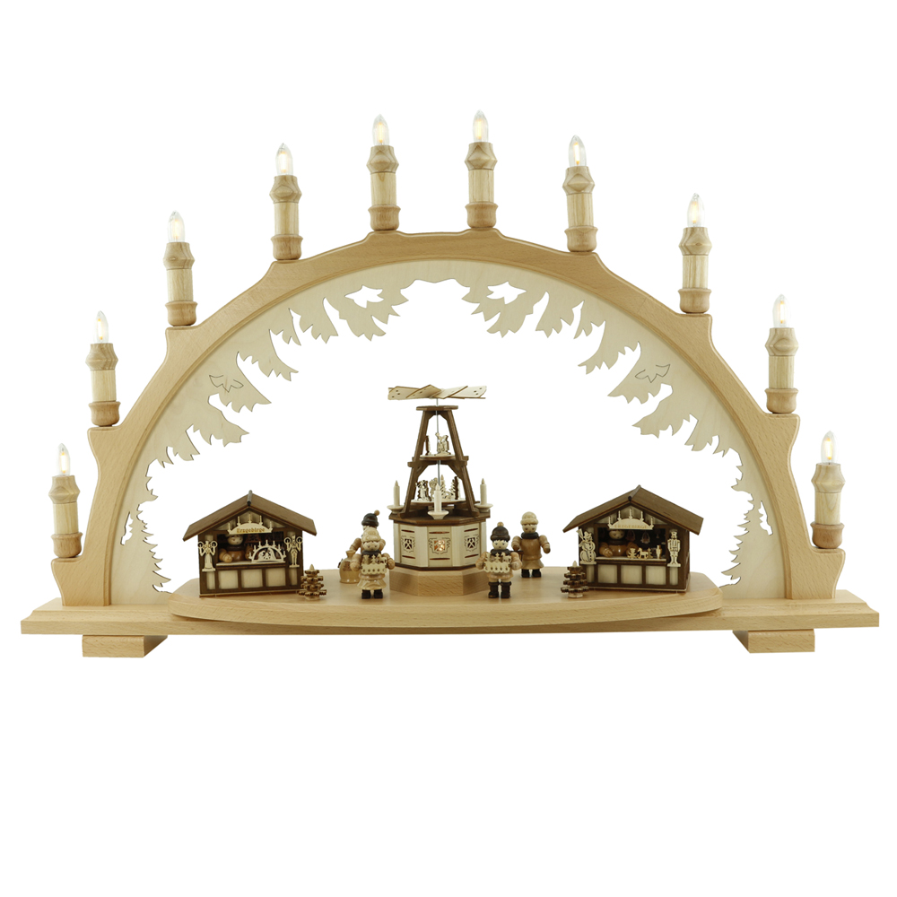 3D Schwibbogen Lichterbogen - Motiv: "Weihnachtsmarkt "Pyramide"" 