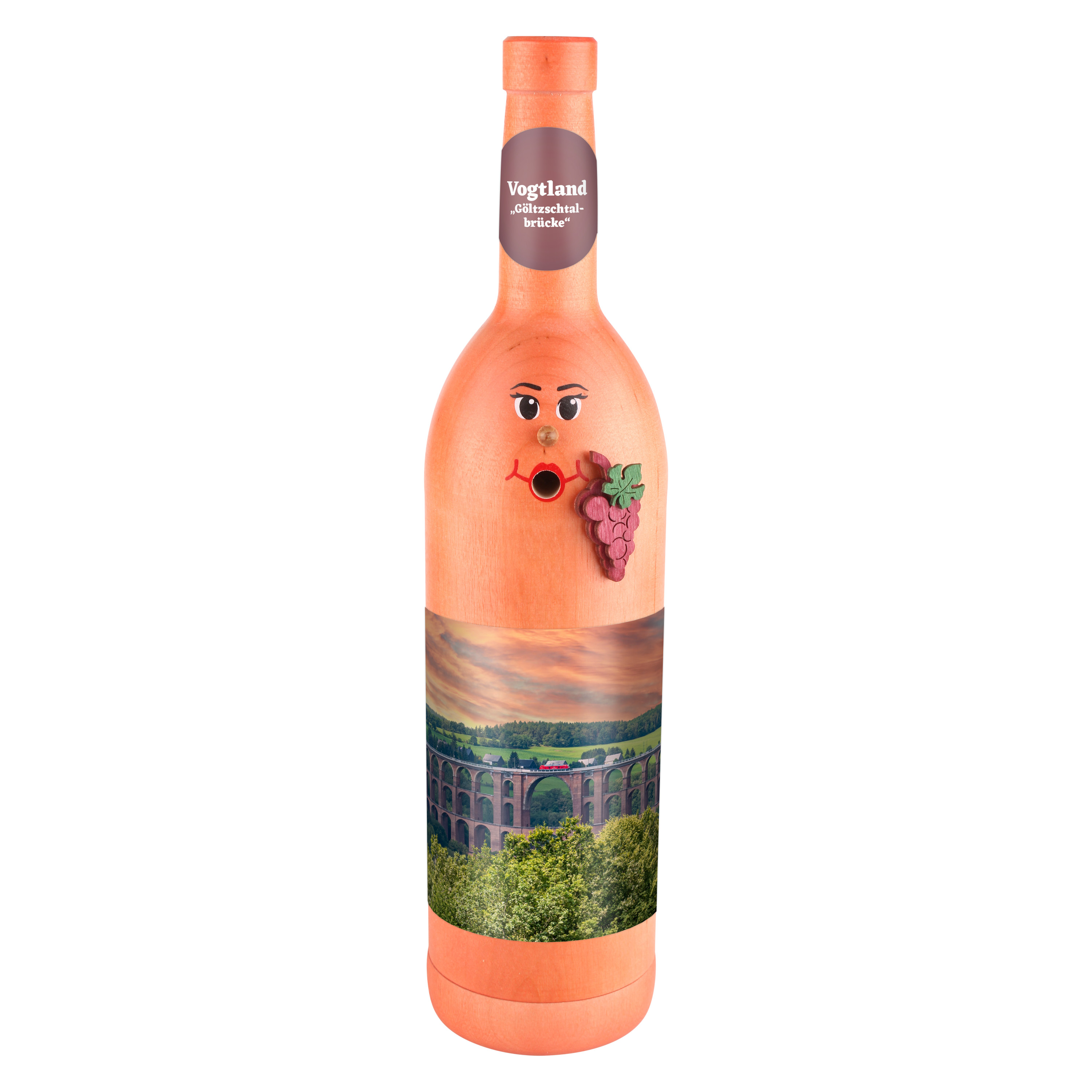 Räucherflasche Räucherfigur Rauchfigur Räuchermännchen Wein Wackerbarth 0,7 rose - "Vogtland Göltzschtalbrücke" 