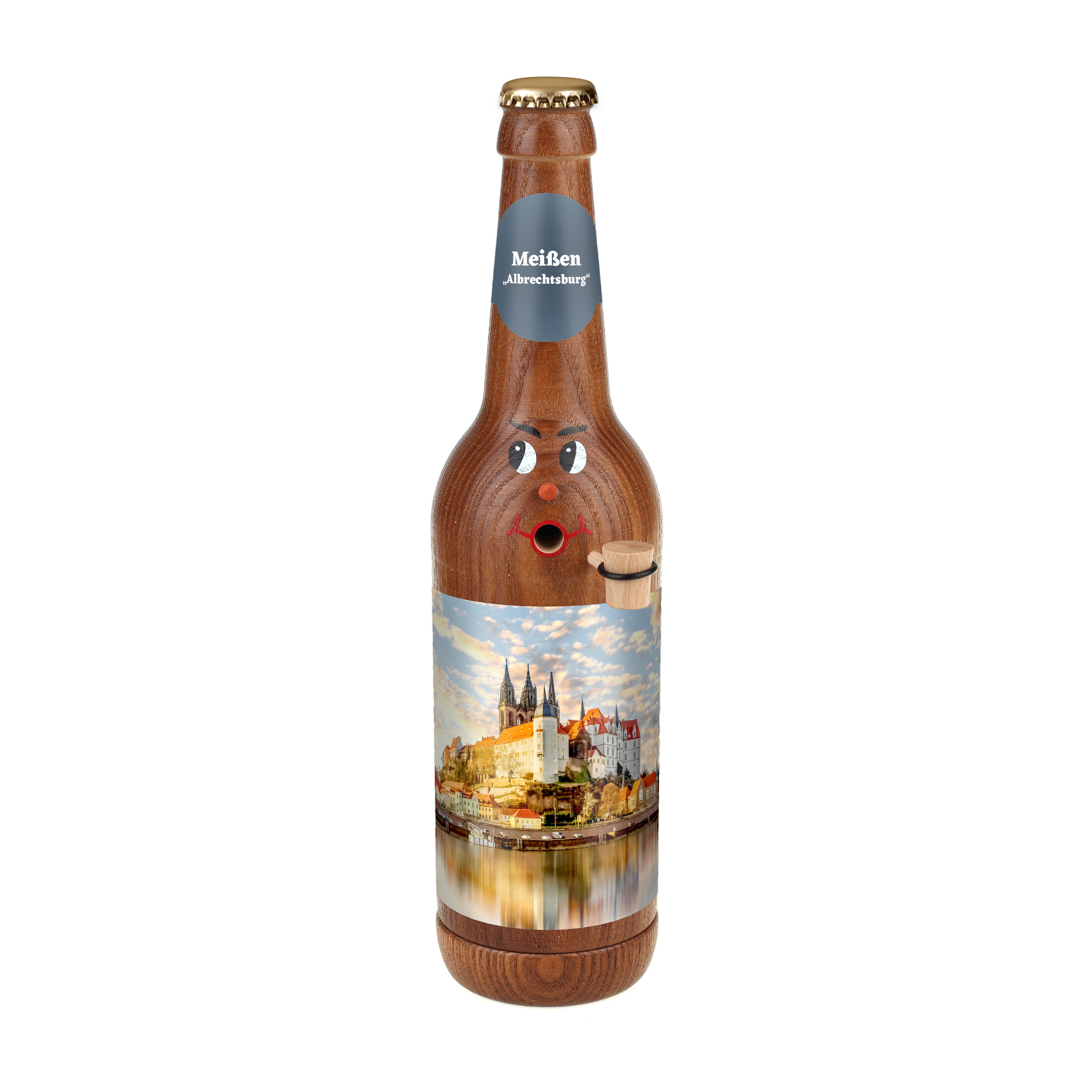 Räucherflasche Räucherfigur Rauchfigur Räuchermännchen Bier Longneck 0,5 braun - "Meißen Albrechtsburg" 