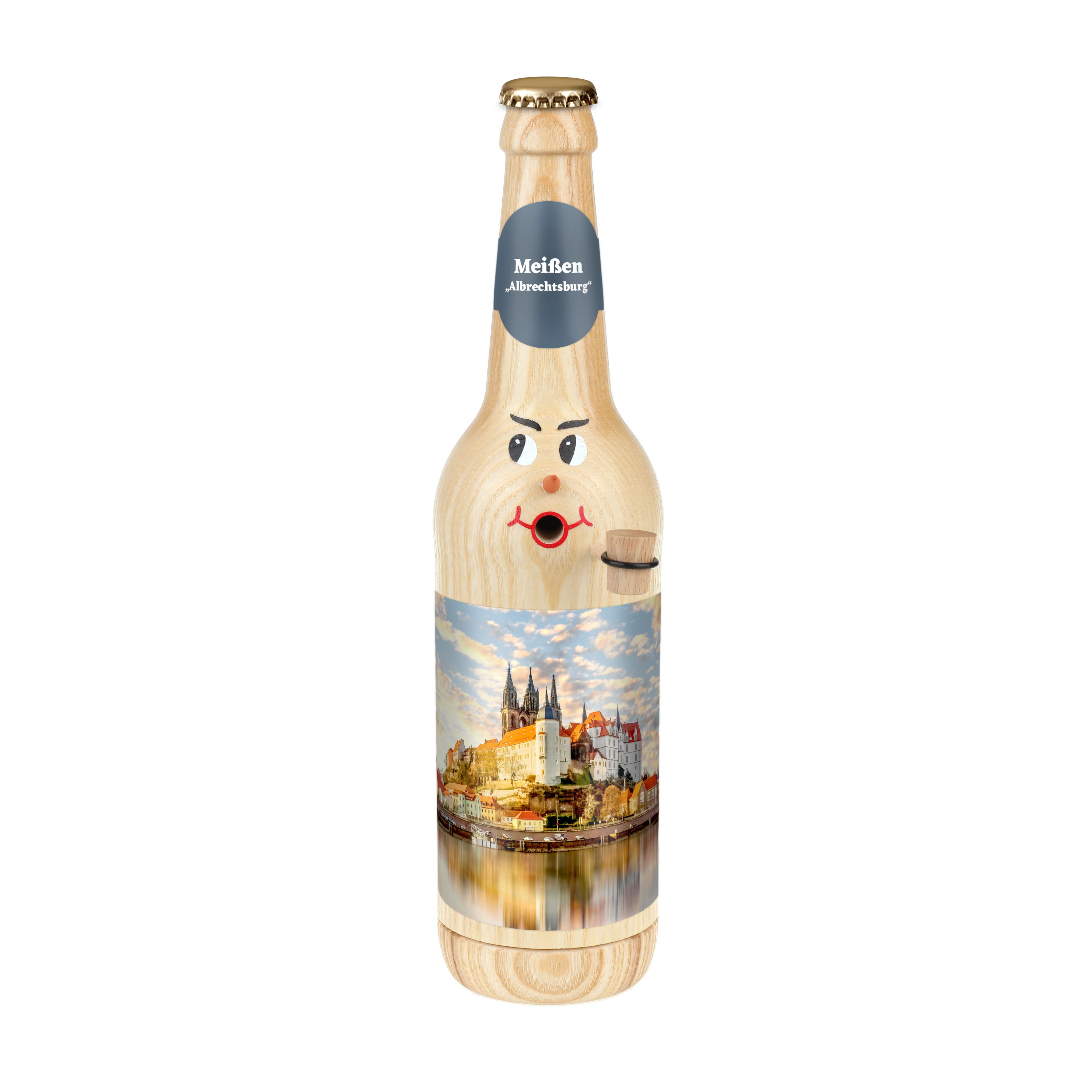 Räucherflasche Räucherfigur Rauchfigur Räuchermännchen Bier Longneck 0,5 natur - "Meißen Albrechtsburg" 