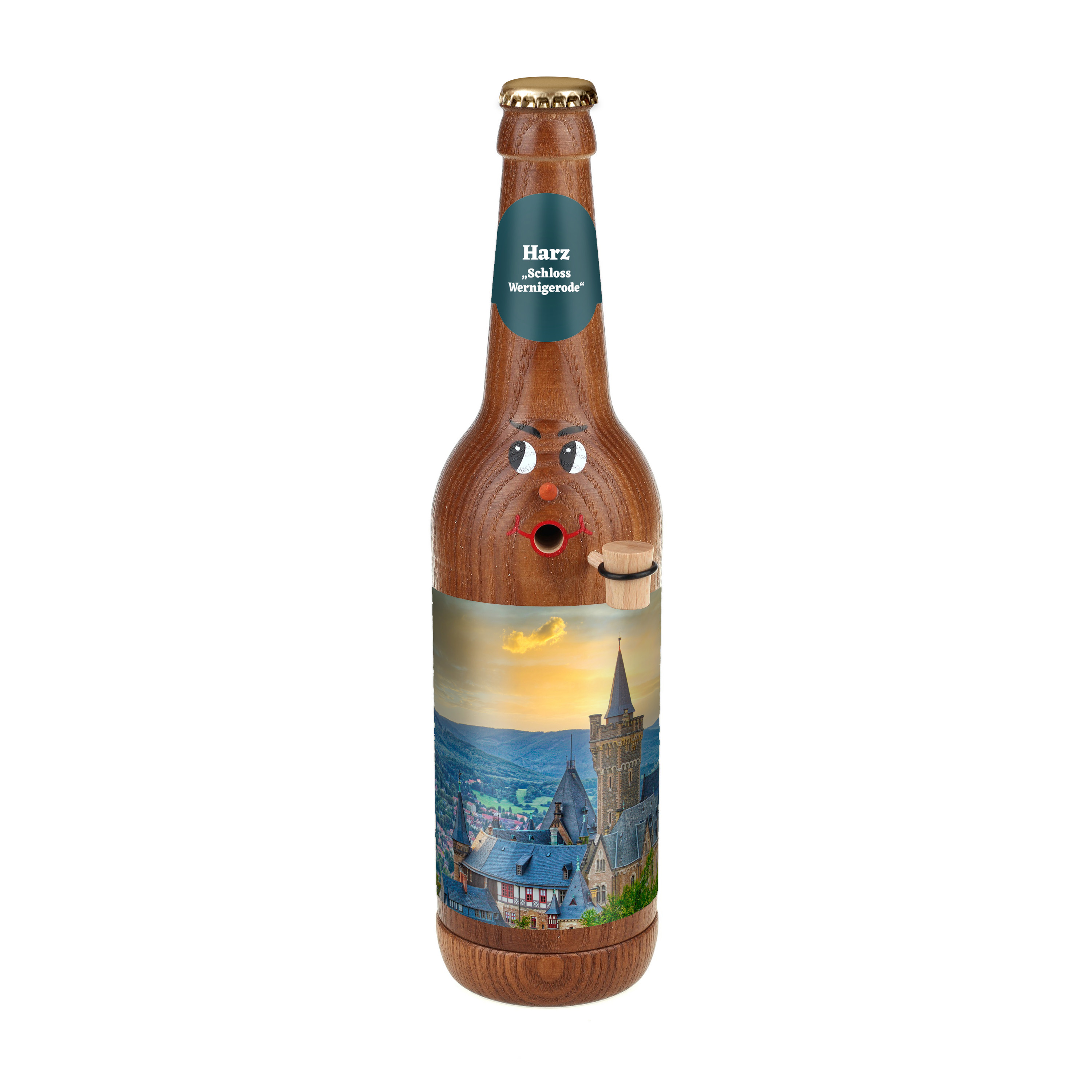 Räucherflasche Räucherfigur Rauchfigur Räuchermännchen Bier Longneck 0,5 braun - "Harz Schloss Wernigerode" 