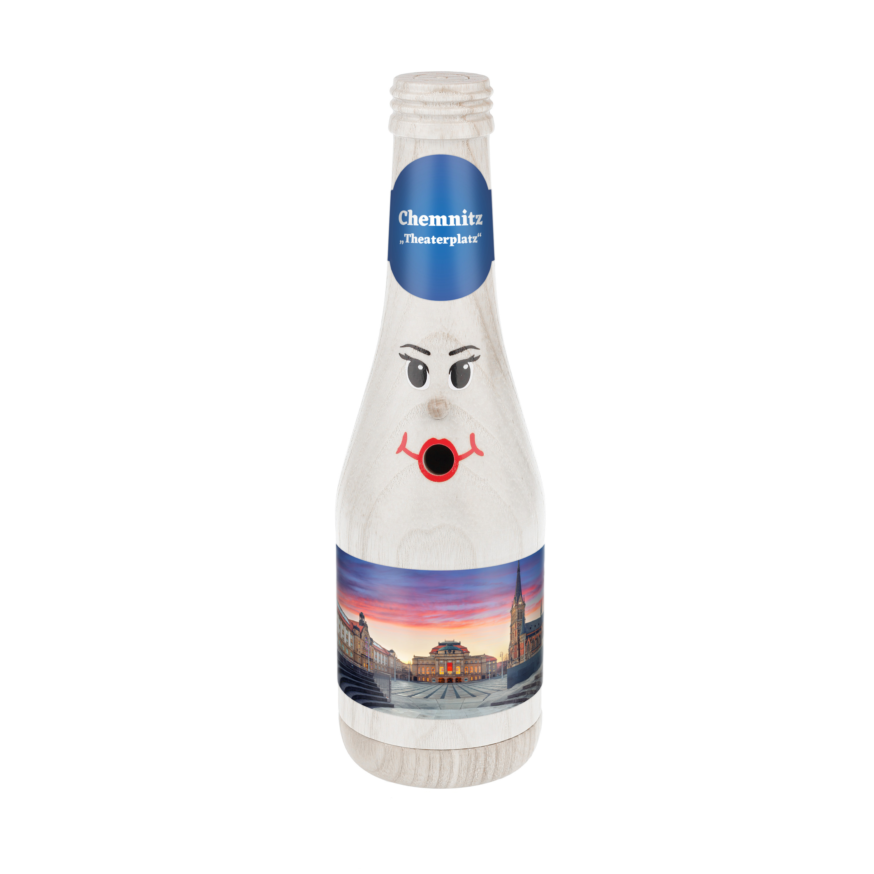 Räucherflasche Räucherfigur Rauchfigur Räuchermännchen Sekt 0,2 weiß - "Chemnitz Theaterplatz" 