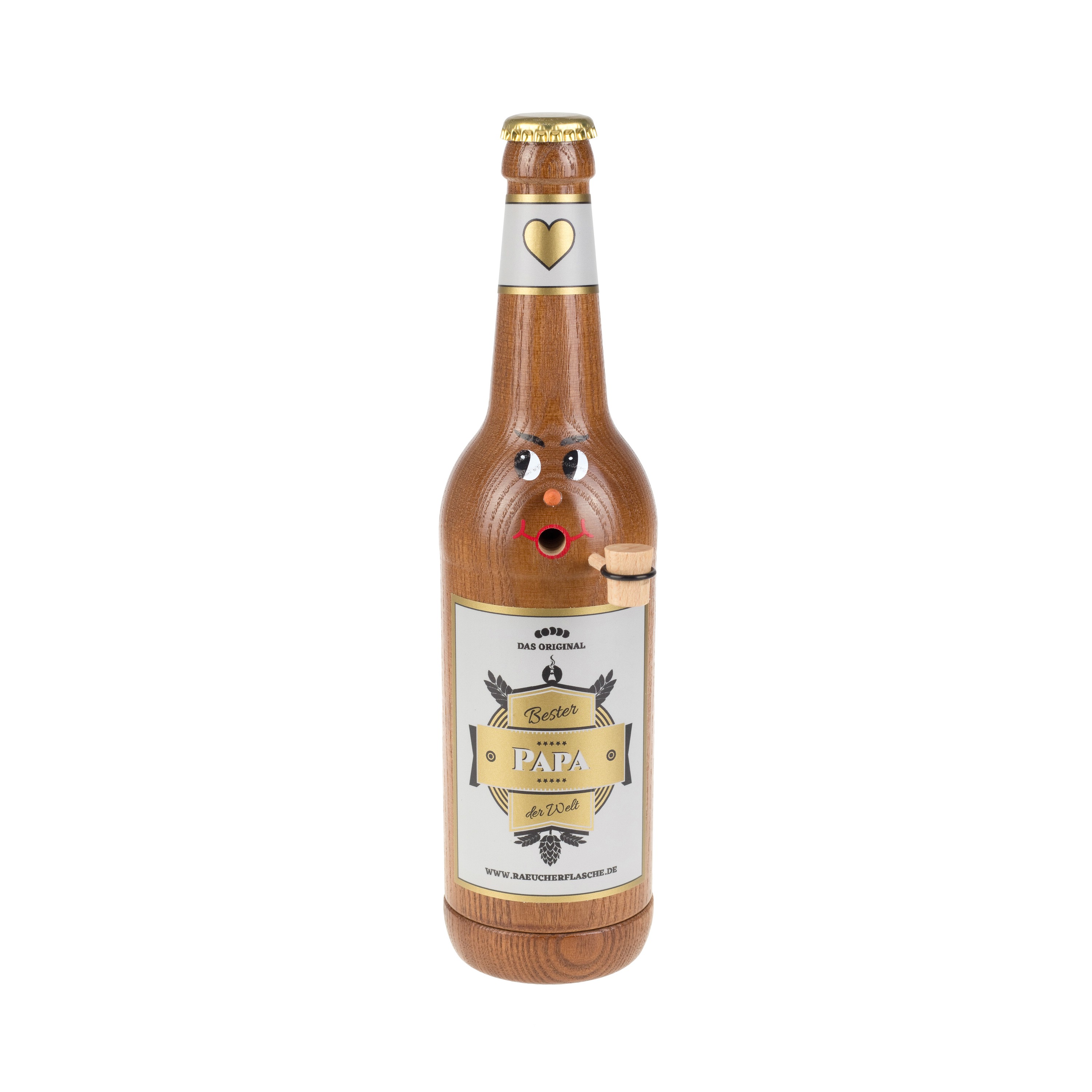 Räucherflasche Räucherfigur Rauchfigur Räuchermännchen Bier Longneck 0,5 braun - "Bester Papa"