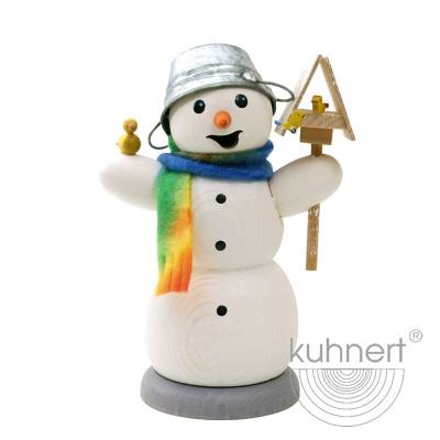 Kuhnert Rauchfigur Schneemann - Räucherfigur Räuchermännchen - mit Vogelhaus und Vogel
