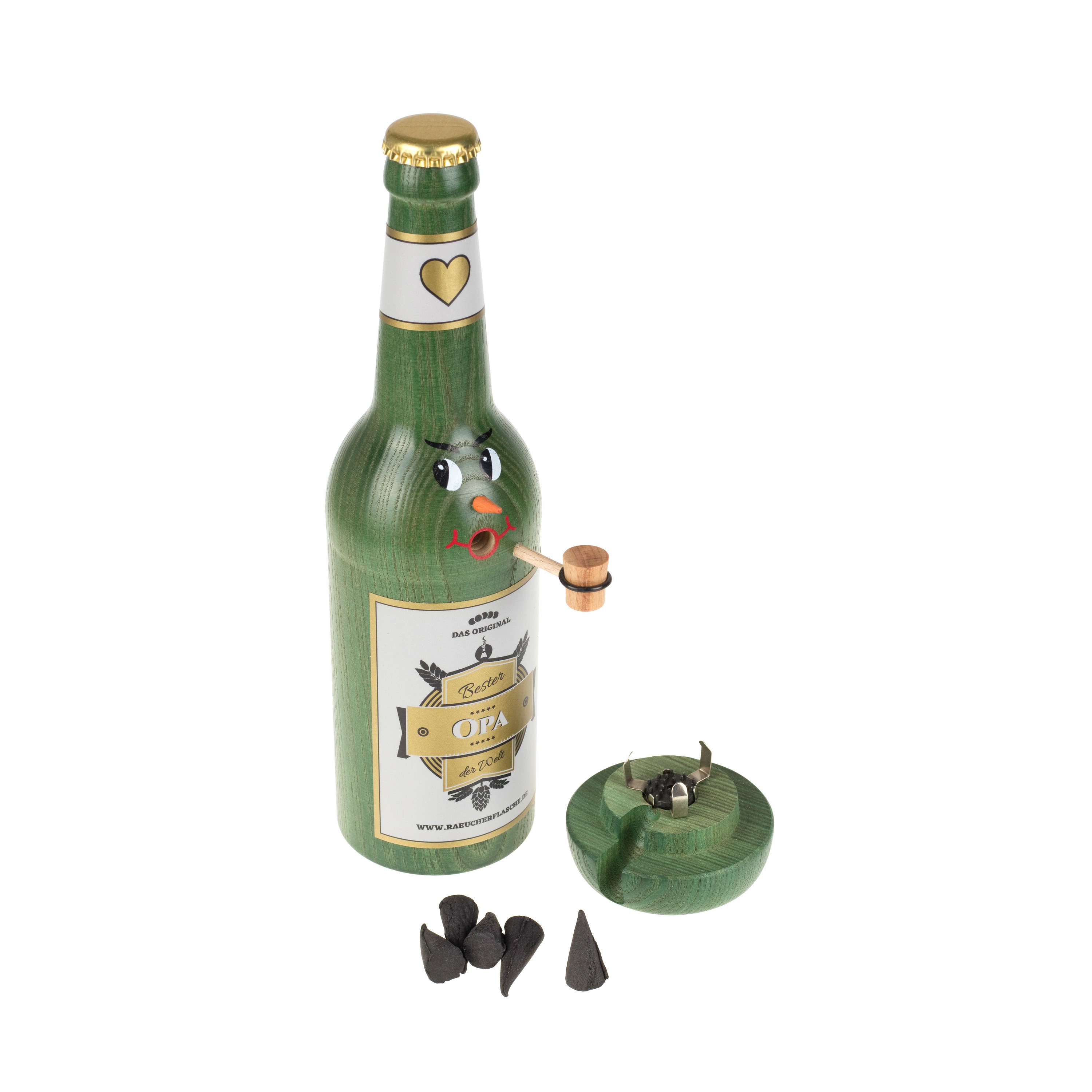 Räucherflasche Bier Longneck 0,5 grün - "Bester Opa"