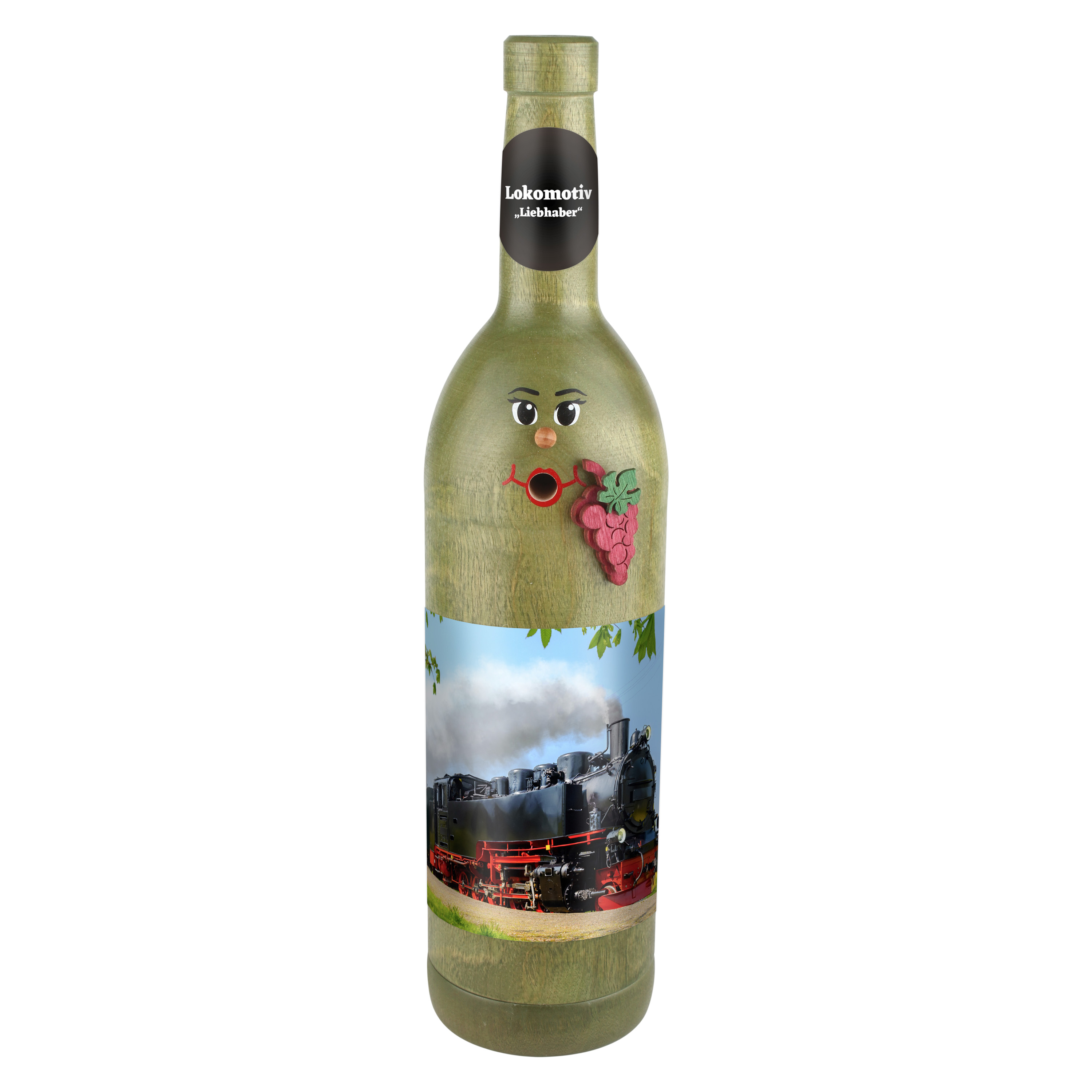 Räucherflasche Räucherfigur Rauchfigur Räuchermännchen Wein Wackerbarth 0,7 grün - "Lokomotive Liebhaber" 