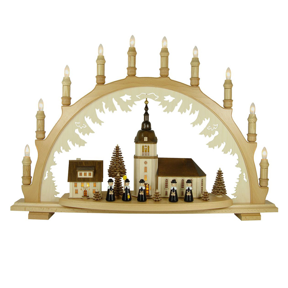 3D Schwibbogen Lichterbogen - Motiv: "Dorfkirche" hell