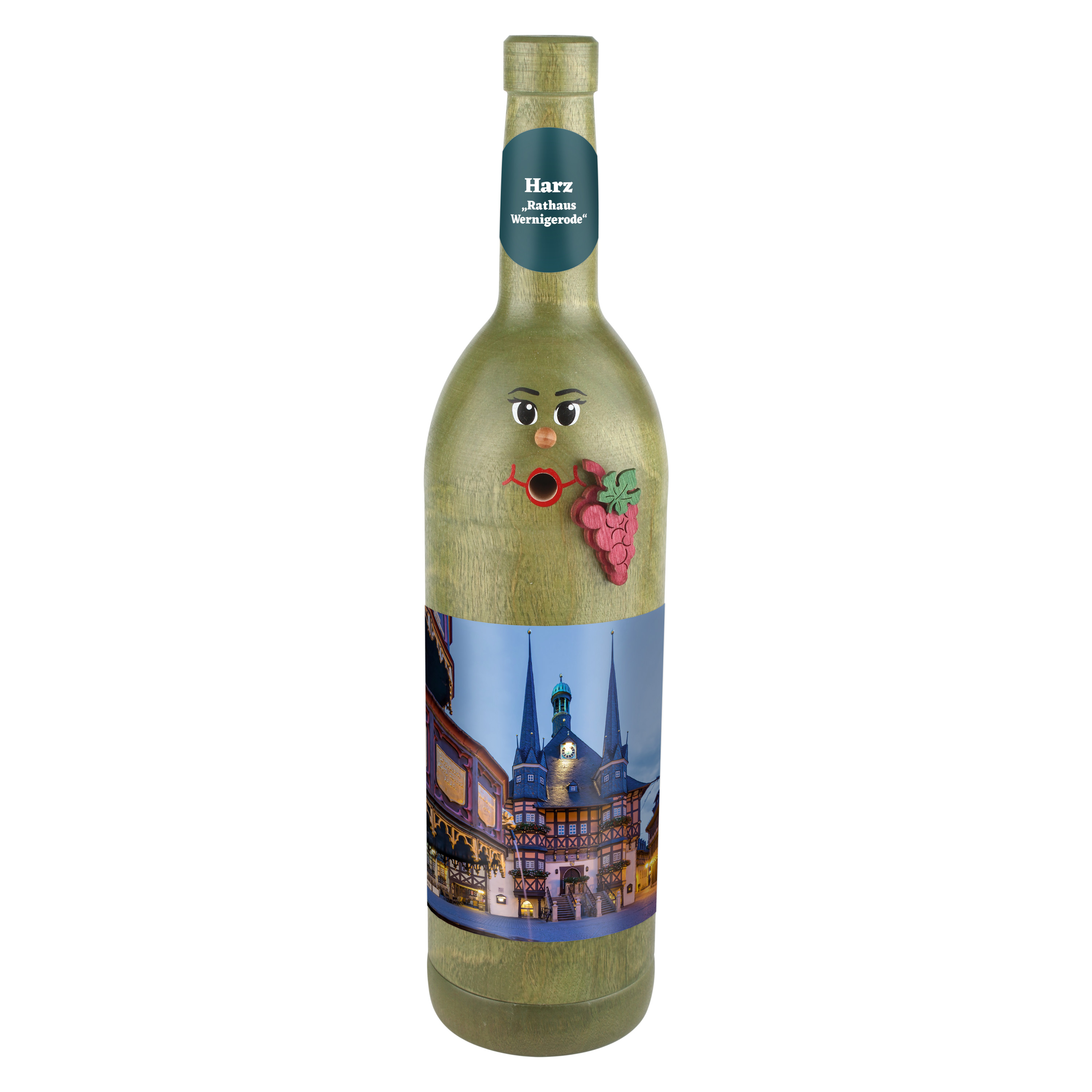 Räucherflasche Räucherfigur Rauchfigur Räuchermännchen Wein Wackerbarth 0,7 grün - "Harz Rathaus Wernigerode"