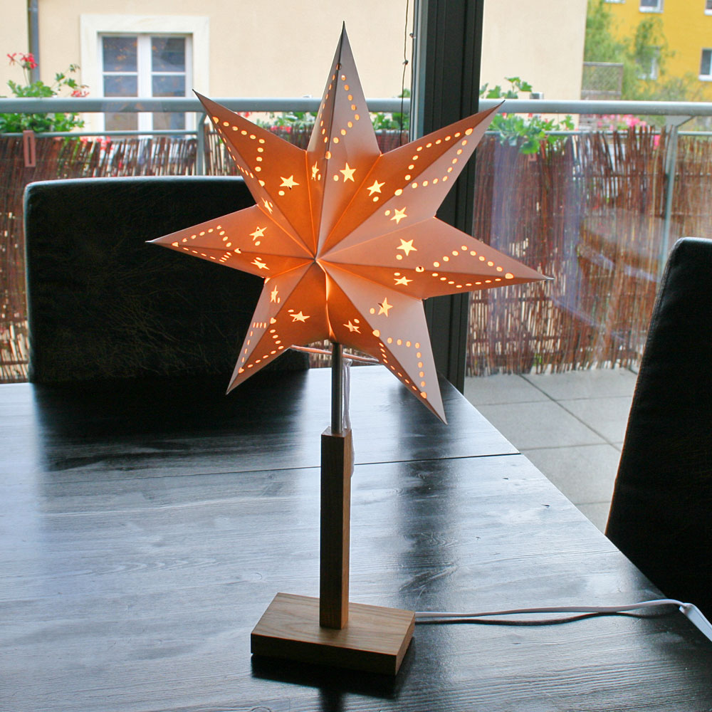 Papiersternleuchte Weihnachtsstern Stern Leuchte mit Holzfuß / Ständer (in verschiedenen Größen)