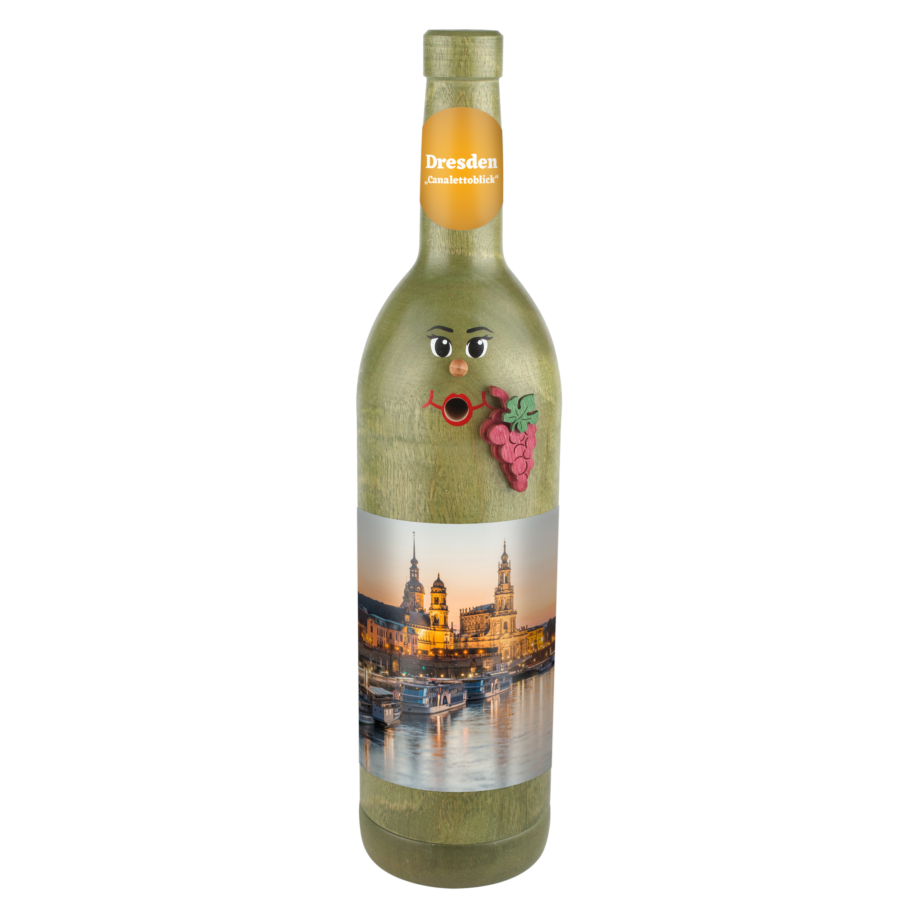 Räucherflasche Räucherfigur Rauchfigur Räuchermännchen Wein Wackerbarth 0,7 grün - "Dresden Canalettoblick" 