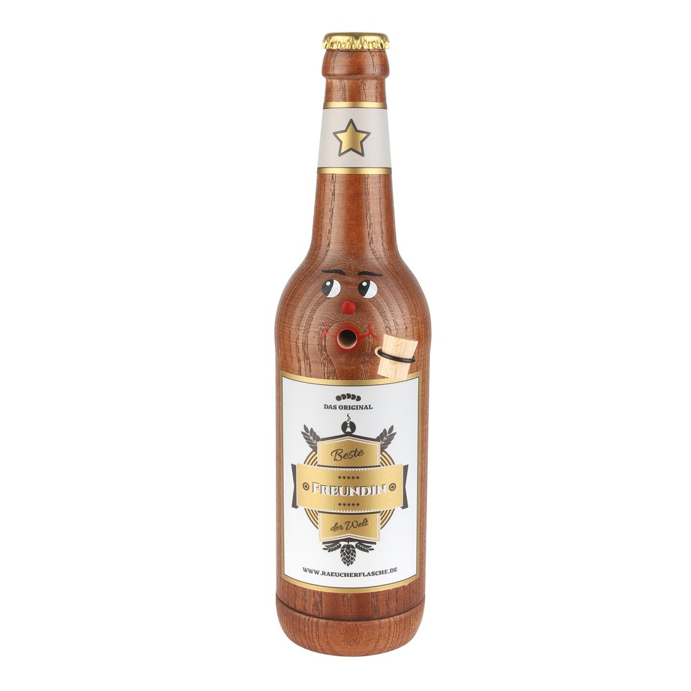 Räucherflasche Räucherfigur Rauchfigur Räuchermännchen Bier Longneck 0,5 braun - "Beste Freundin"