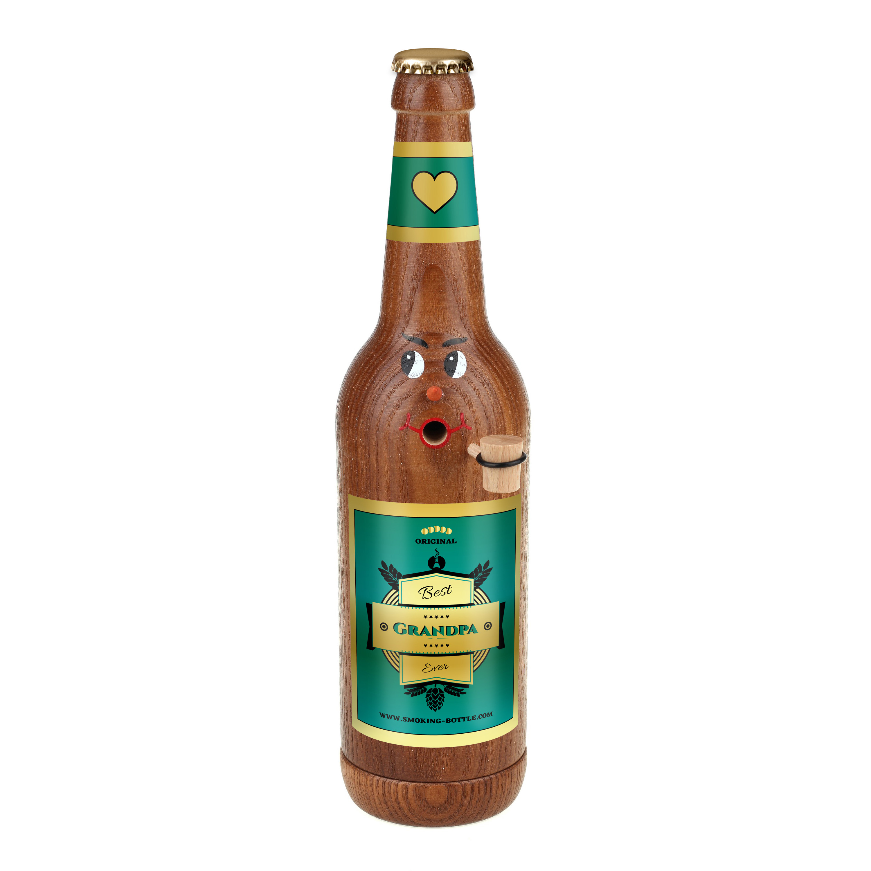 Räucherflasche Räucherfigur Rauchfigur Räuchermännchen Bier Longneck 0,5 braun - "Best Grandpa ever"