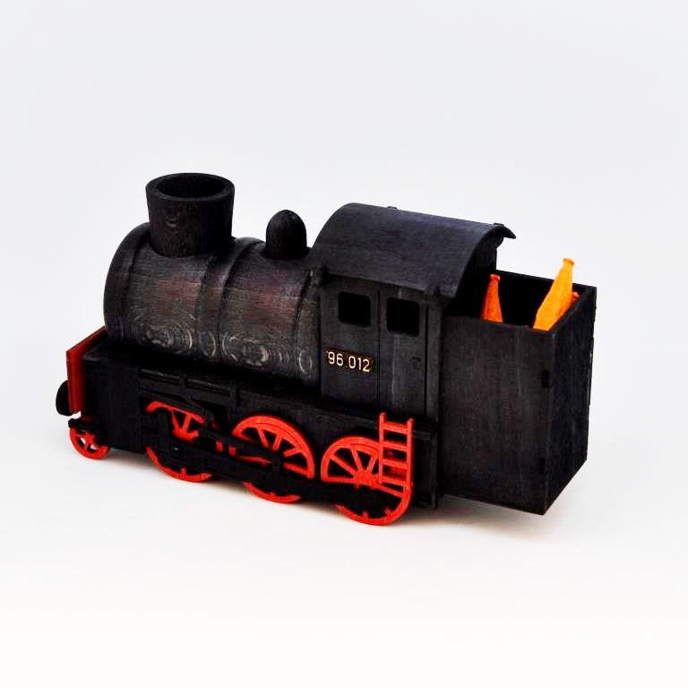 Knox Historische Dampflok - Räucherfigur Rauchfigur Räuchermännchen - schwarz / rot