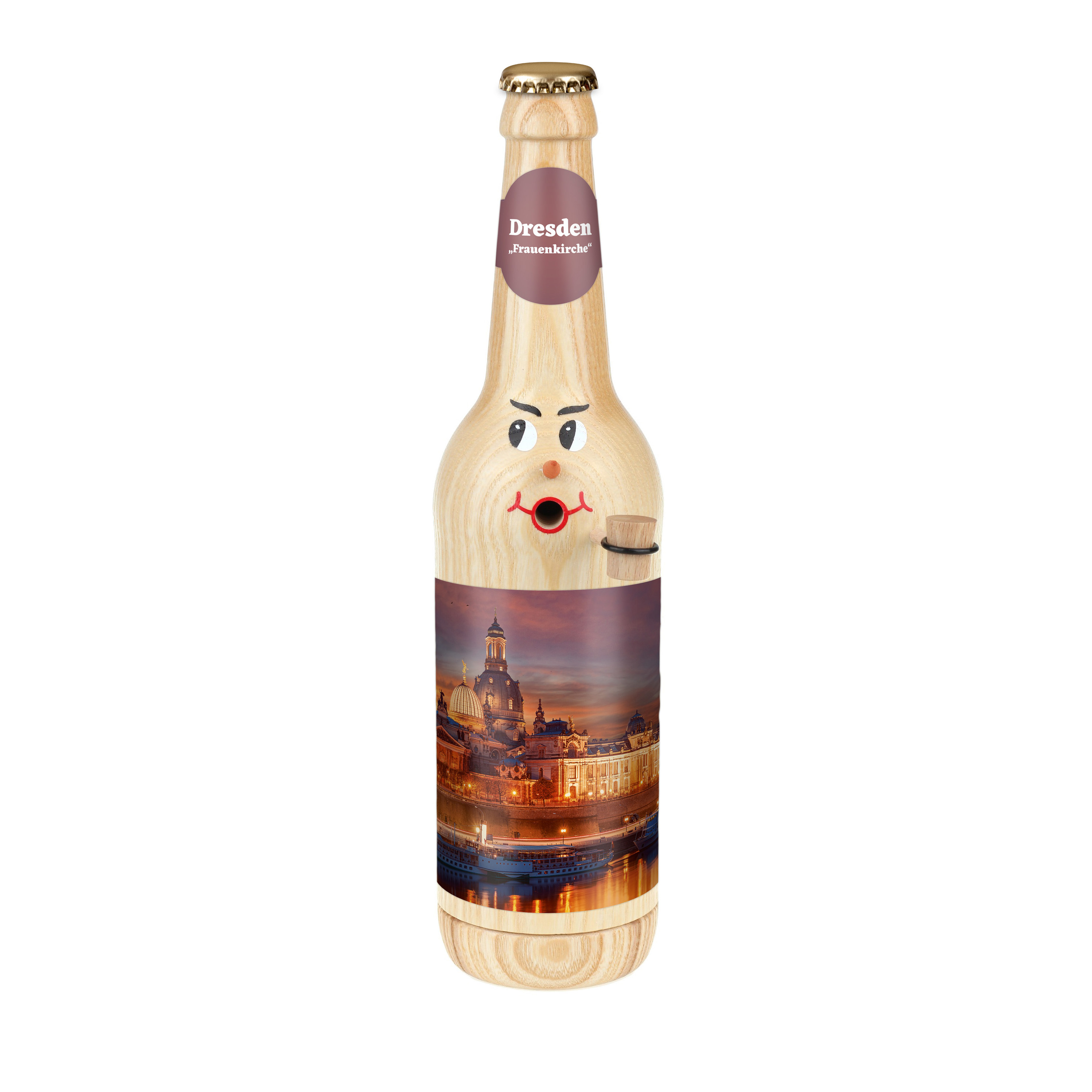 Räucherflasche Räucherfigur Rauchfigur Räuchermännchen Bier Longneck 0,5 natur - "Dresden Frauenkirche"